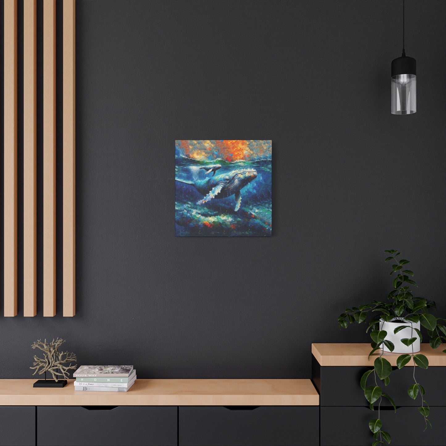 Humpback Whale and Calf Expressionist Canvas Art Print