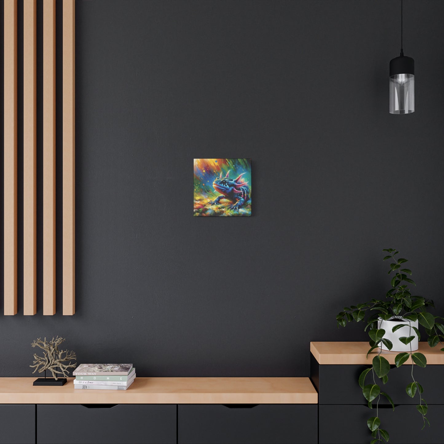 Axolotl Expressionist Art on Square Canvas