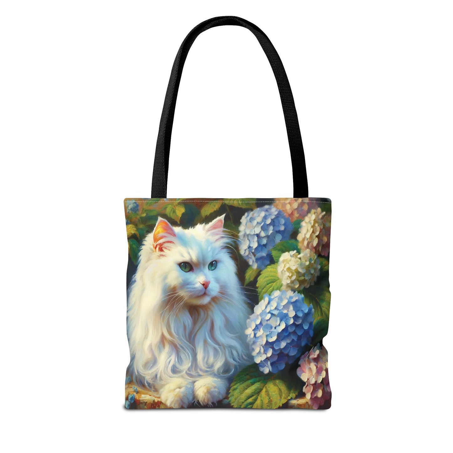 Cat Tote Bag - Impressionist Style Art featuring The Artist's White Cat with Hydrangeas