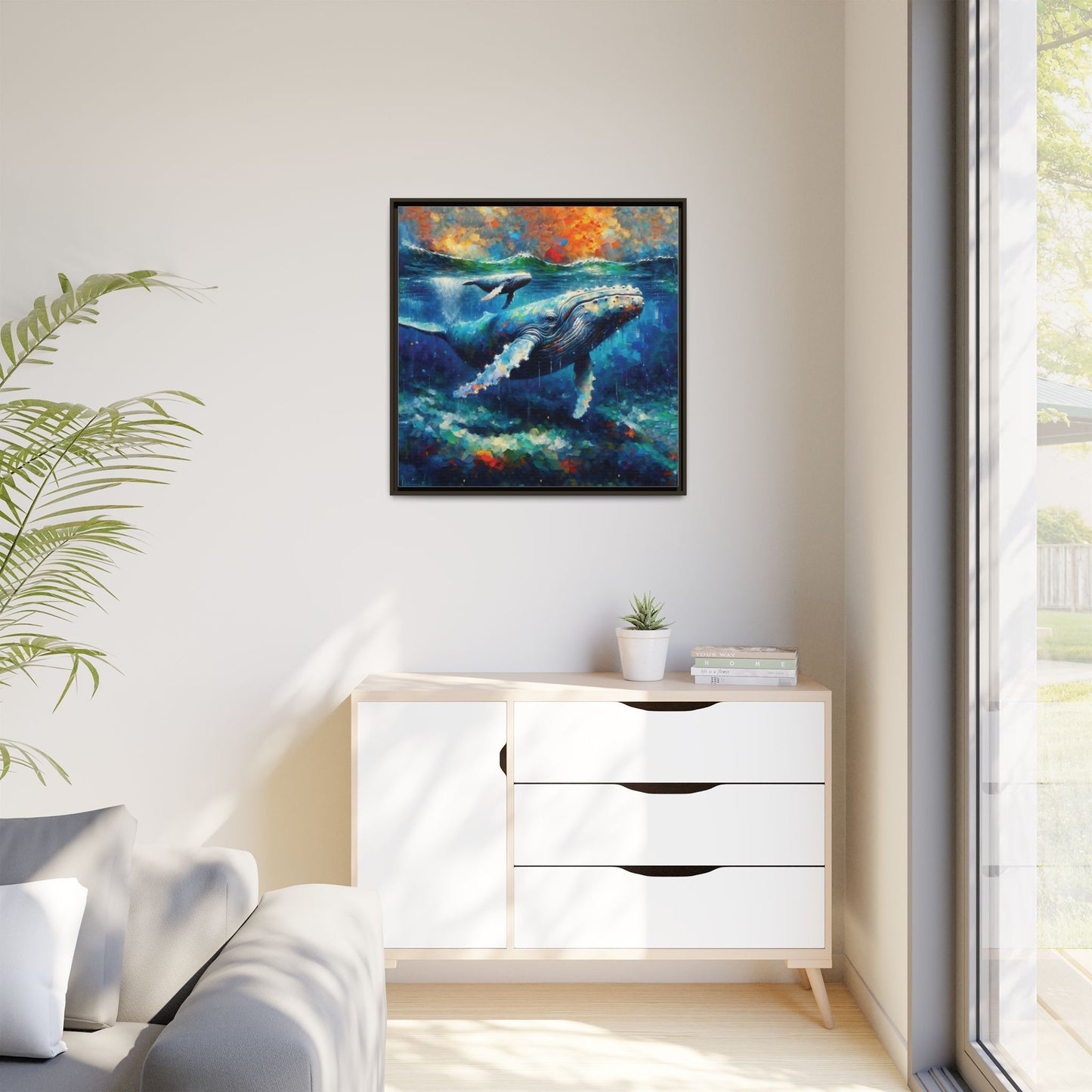 Vibrant Whale Art Canvas Print - Framed Wall Decor
