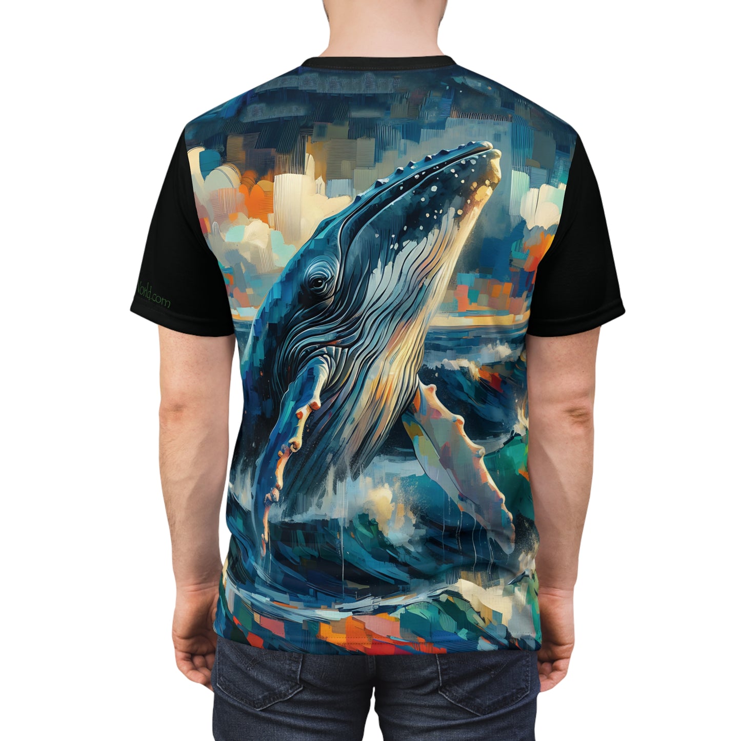 Humpback Breaching Art Tee | Colorful Unisex Cut & Sew T-Shirt, Wildlife Apparel, Unique Graphic Tee