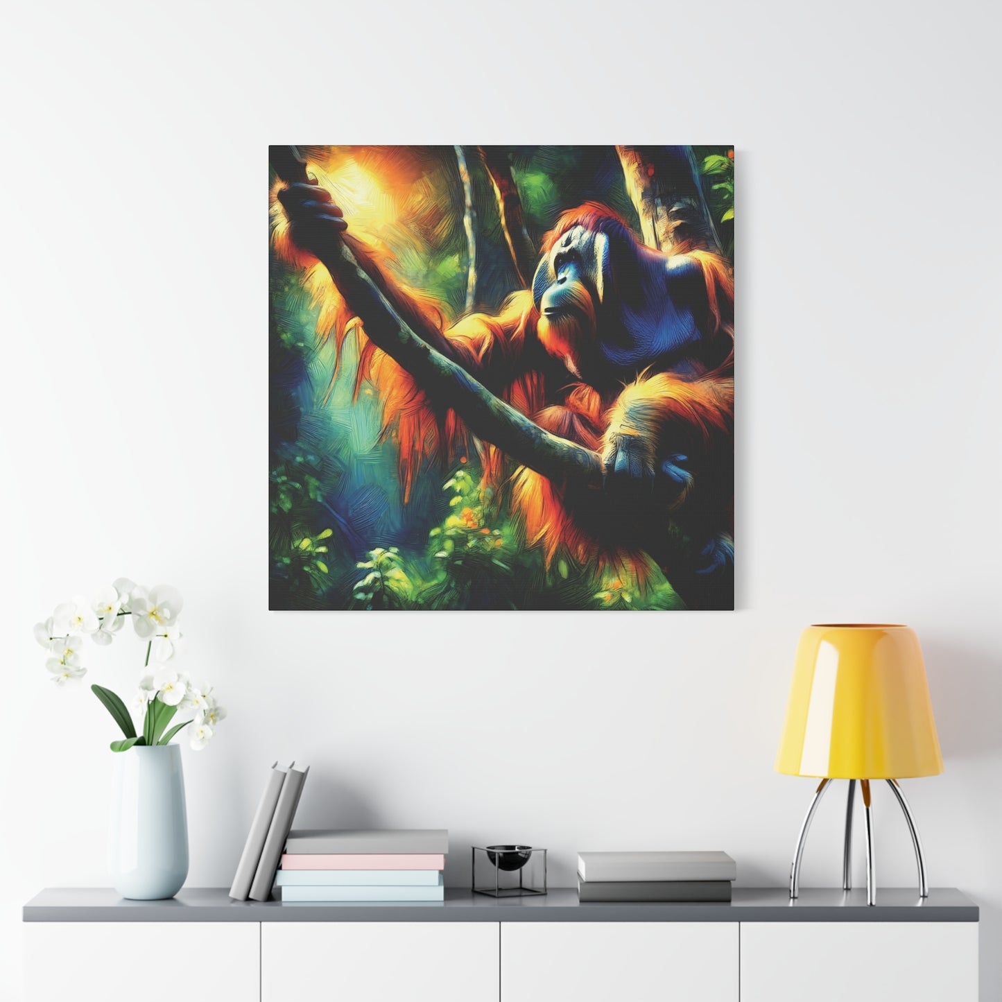 Orangutan in Tree Expressionist Canvas Art Print