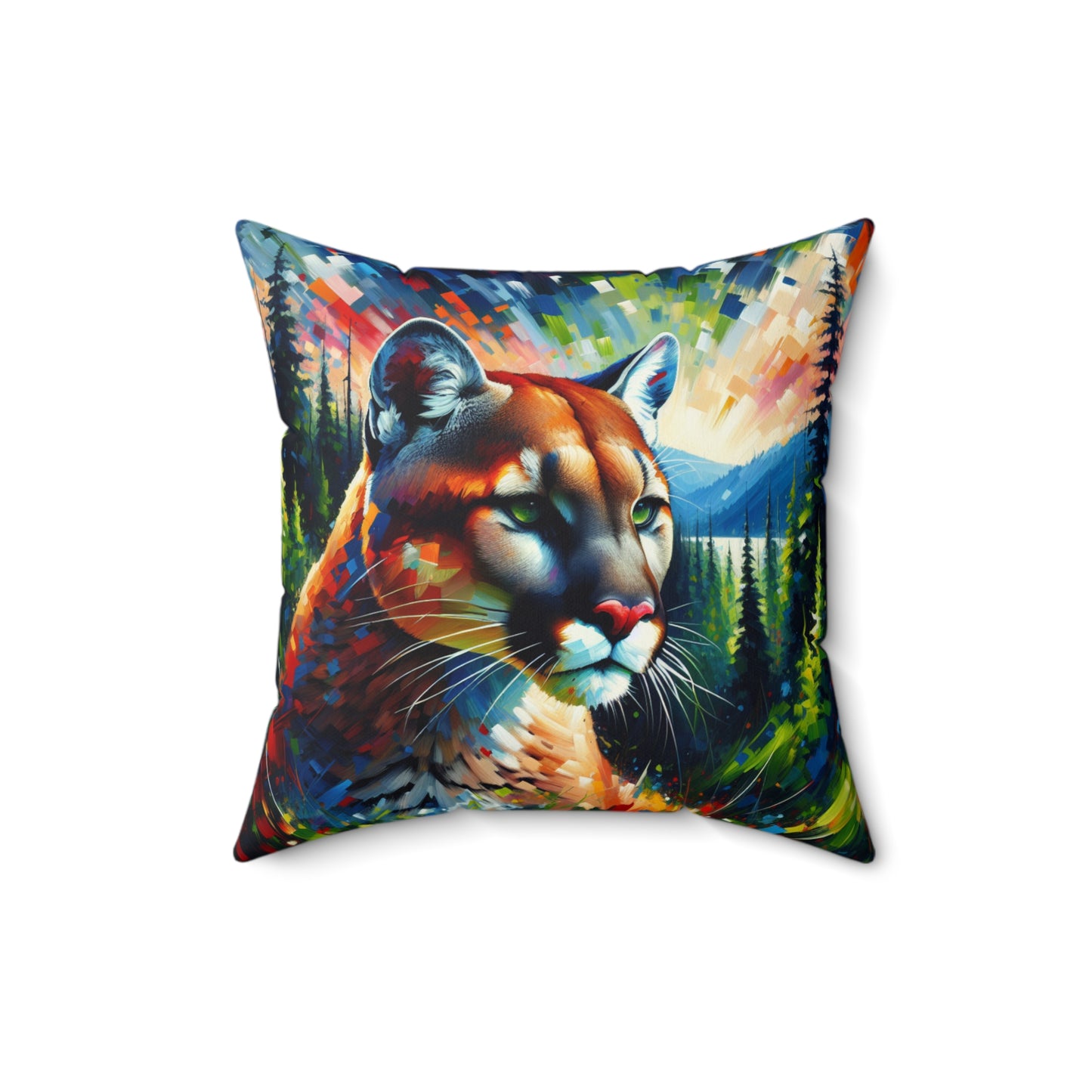 Lake Crescent Cougar - Square Throw Pillows