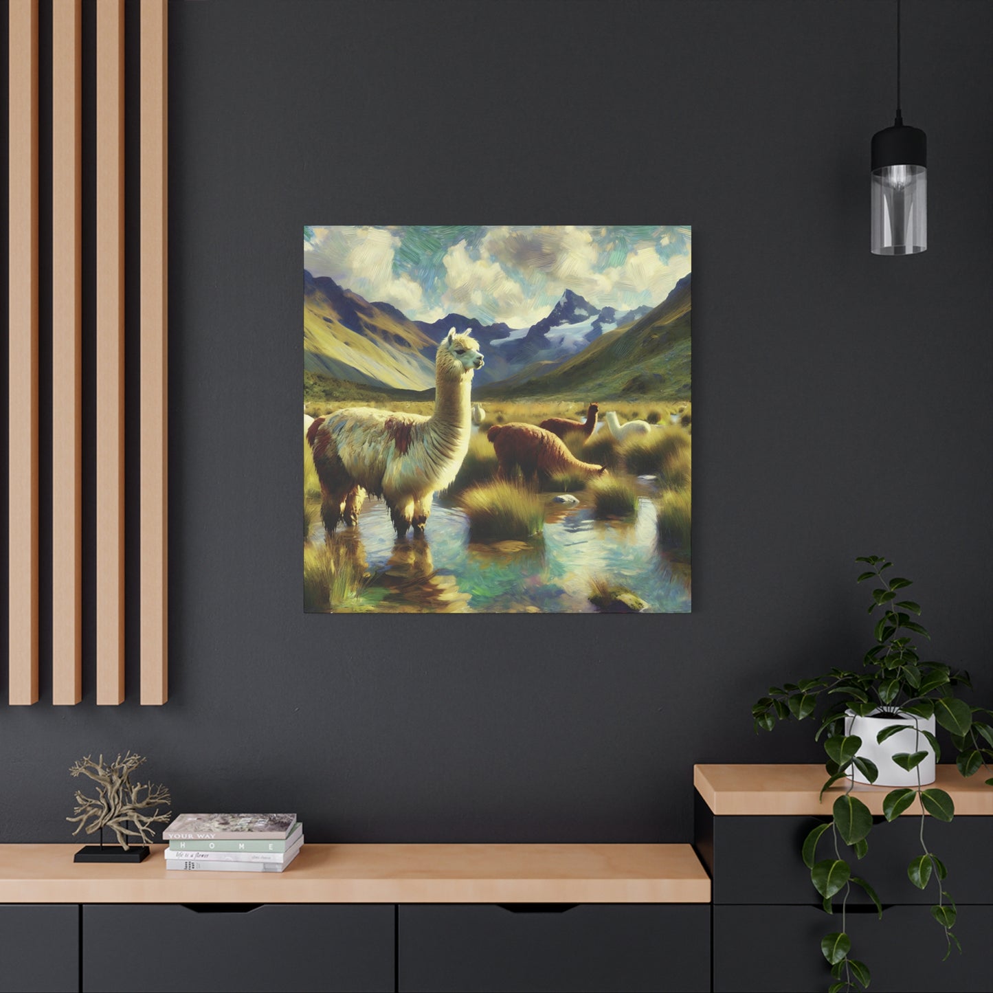 Alpacas in the Andes Canvas Art Print | Impressionist Wildlife Art