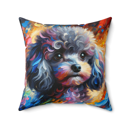Silver Poodle Pup - Square Pillow