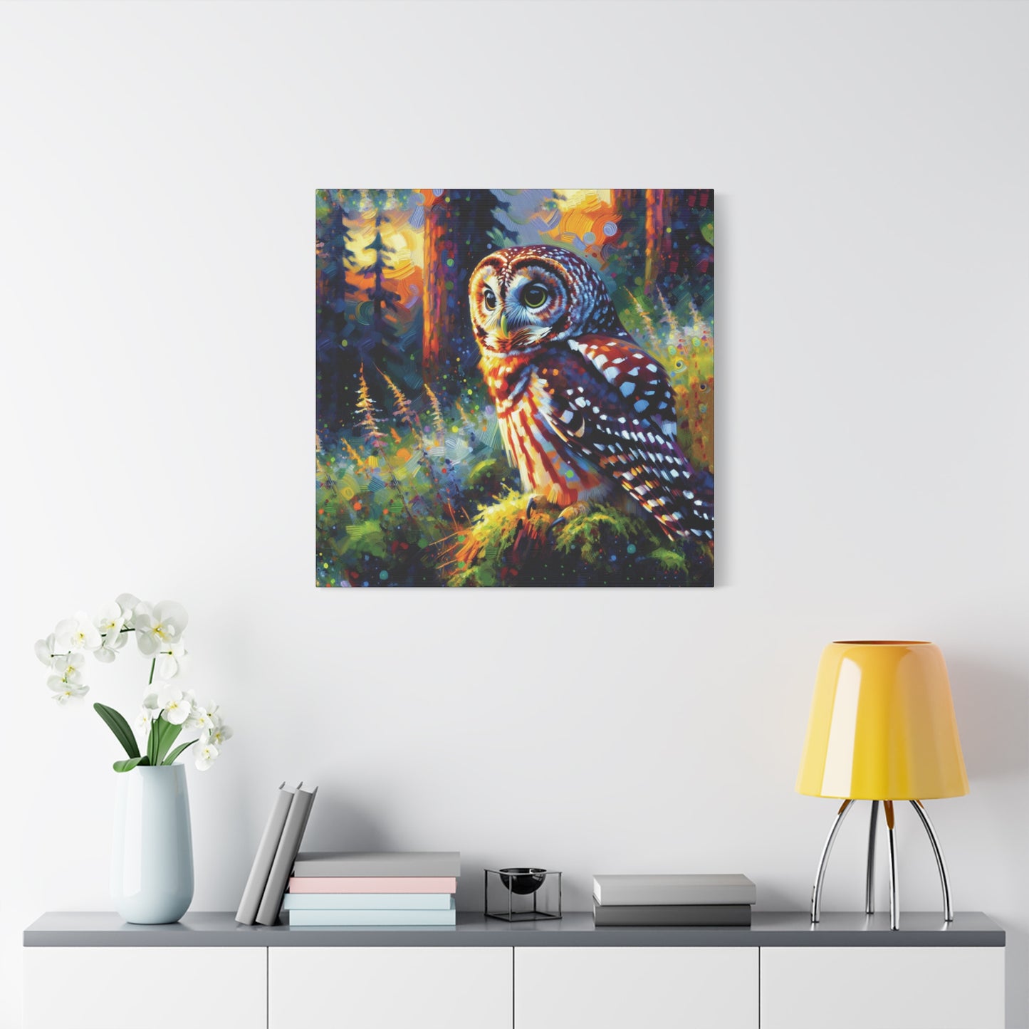 Barred Owl at Sunset Impressionist Canvas Art Print