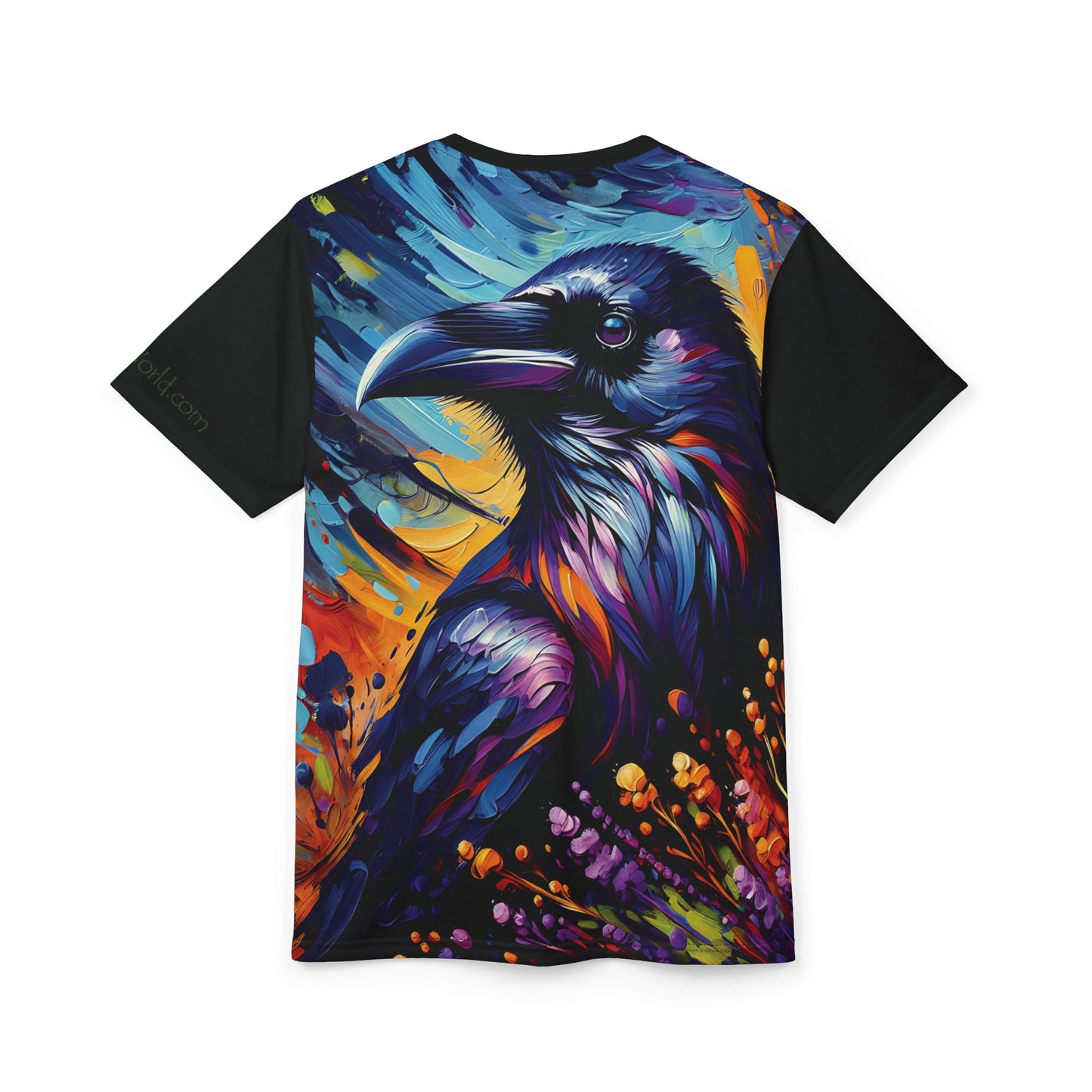 Colorful Raven Portrait Vibrant Art Tee | Colorful Unisex Cut & Sew T-Shirt, Wildlife Apparel, Unique Graphic Tee, Birthday Gift