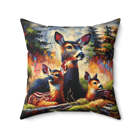 Black Tail Doe with Fawns - Square Throw Pillows