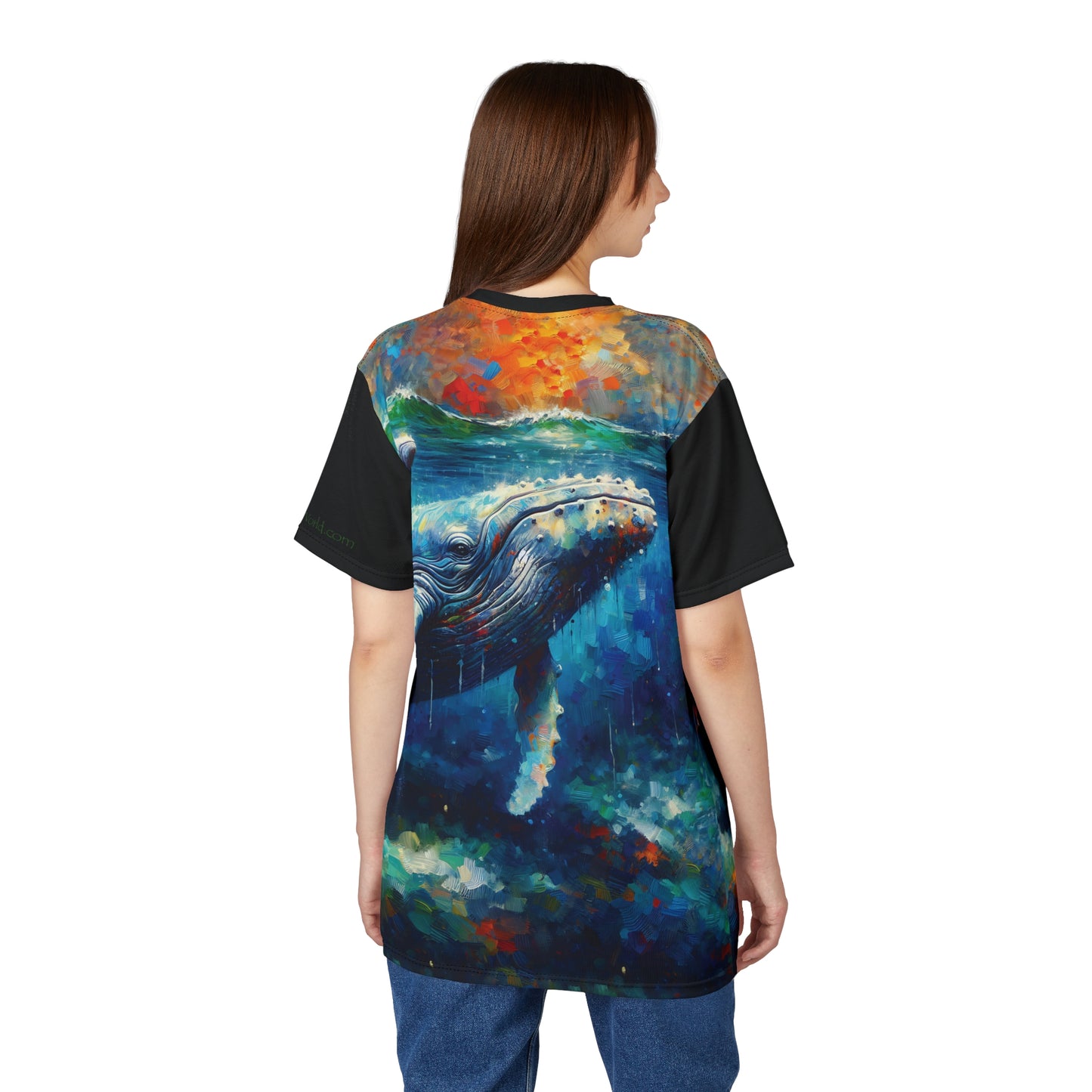 Humpback Whale and Calf Art Tee | Colorful Unisex Cut & Sew T-Shirt, Wildlife Apparel, Unique Graphic Tee