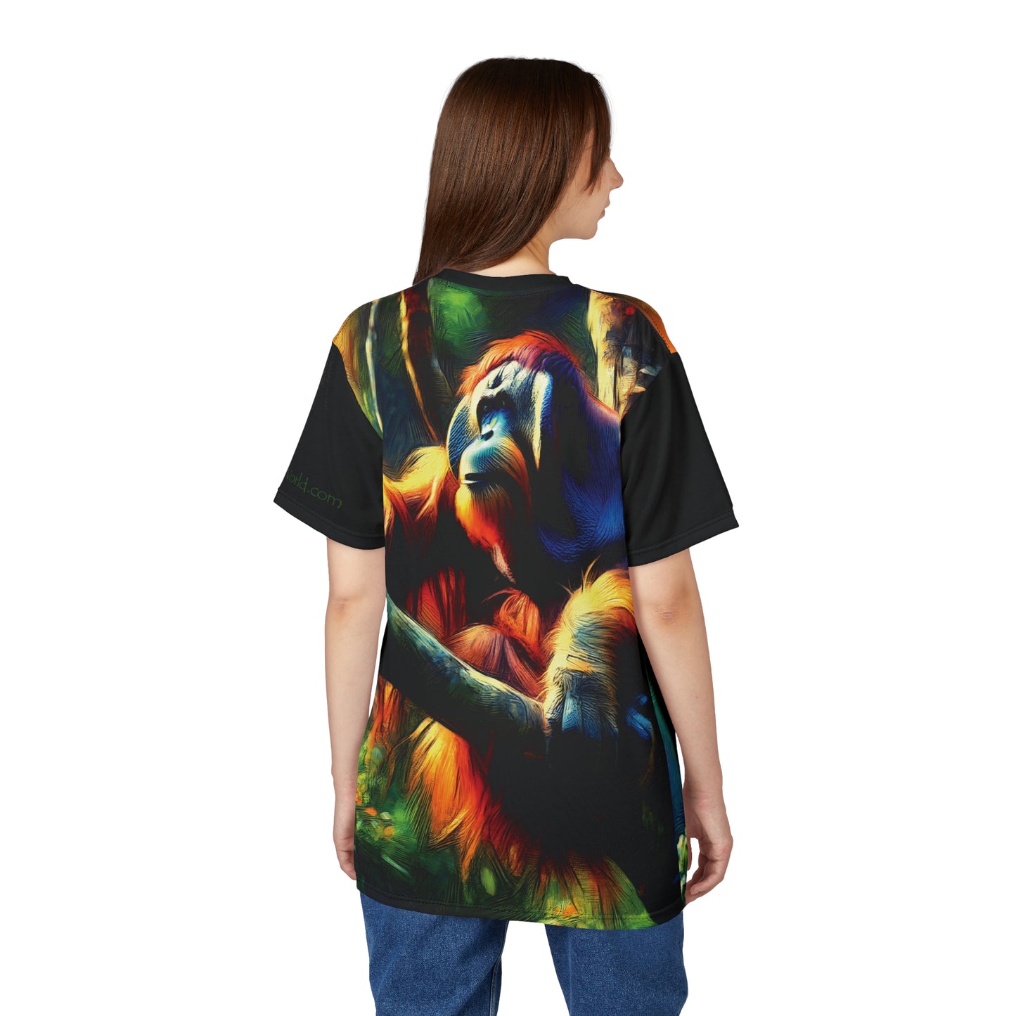 Orangutan in Tree Vibrant Art Tee | Colorful Unisex Cut & Sew T-Shirt, Wildlife Apparel, Unique Graphic Tee, Birthday Gift