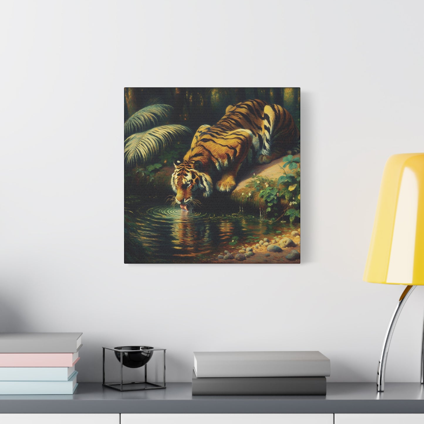 Tiger Drinking Impressionist Canvas Art Print