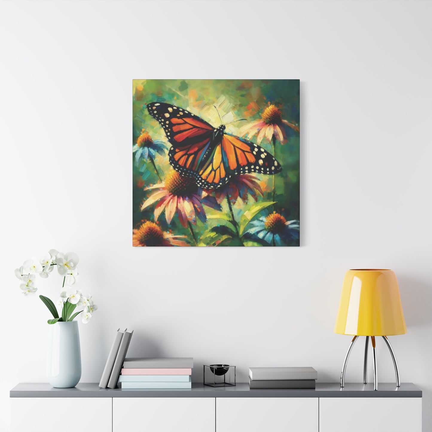 Butterfly Canvas Wall Art - Monarch Butterfly with Echinacea