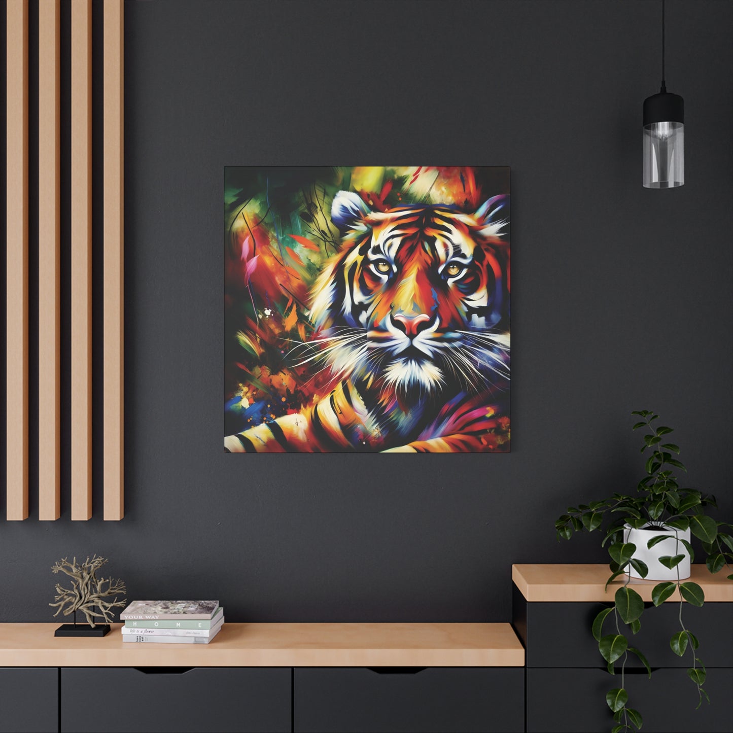 Tiger Portrait in Bright Colors Expressionist Canvas Art Print