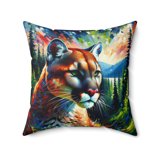 Lake Crescent Cougar - Square Throw Pillows