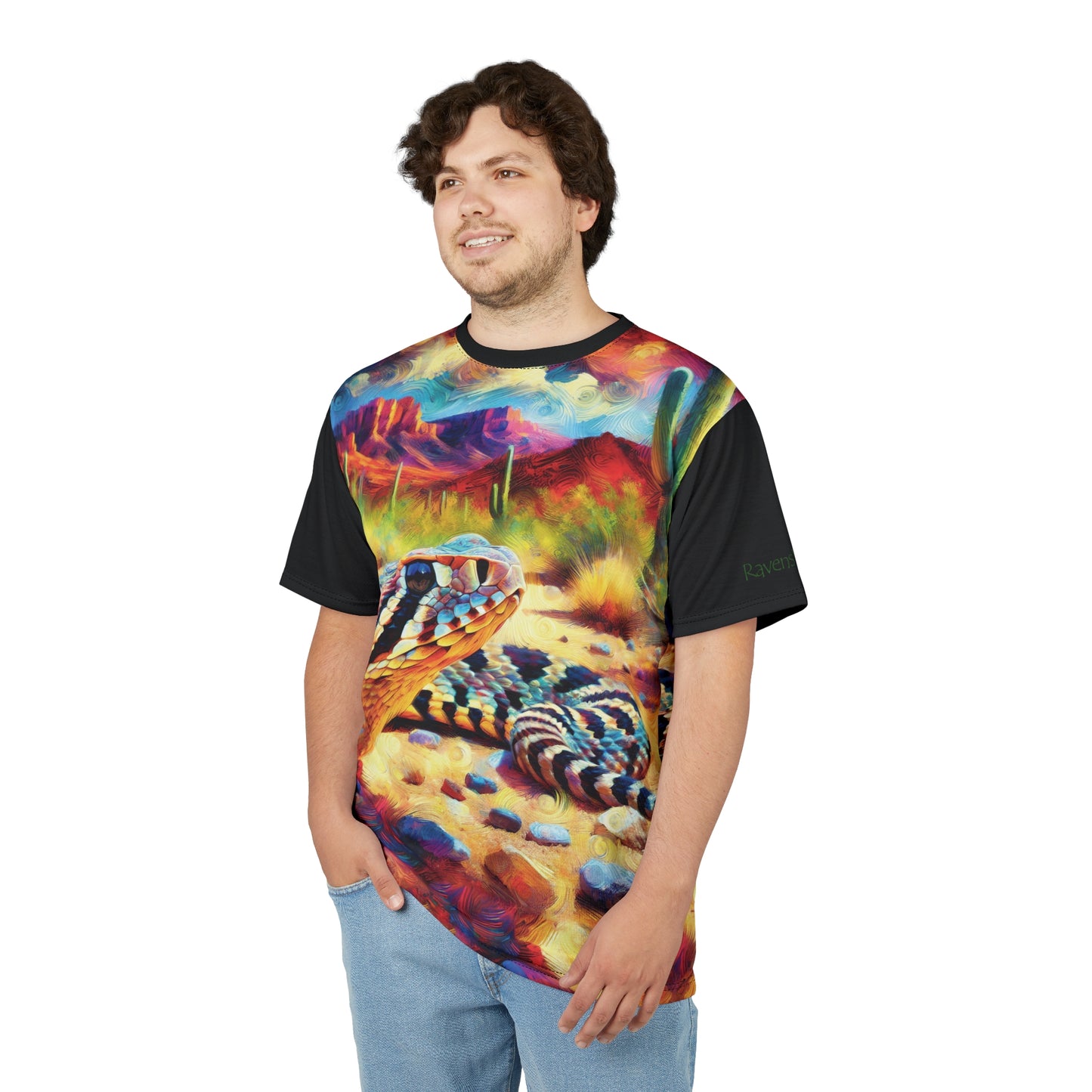 Desert Rattlesnake Vibrant Art Tee | Colorful Unisex Cut & Sew T-Shirt, Wildlife Apparel, Unique Graphic Tee, Birthday Gift