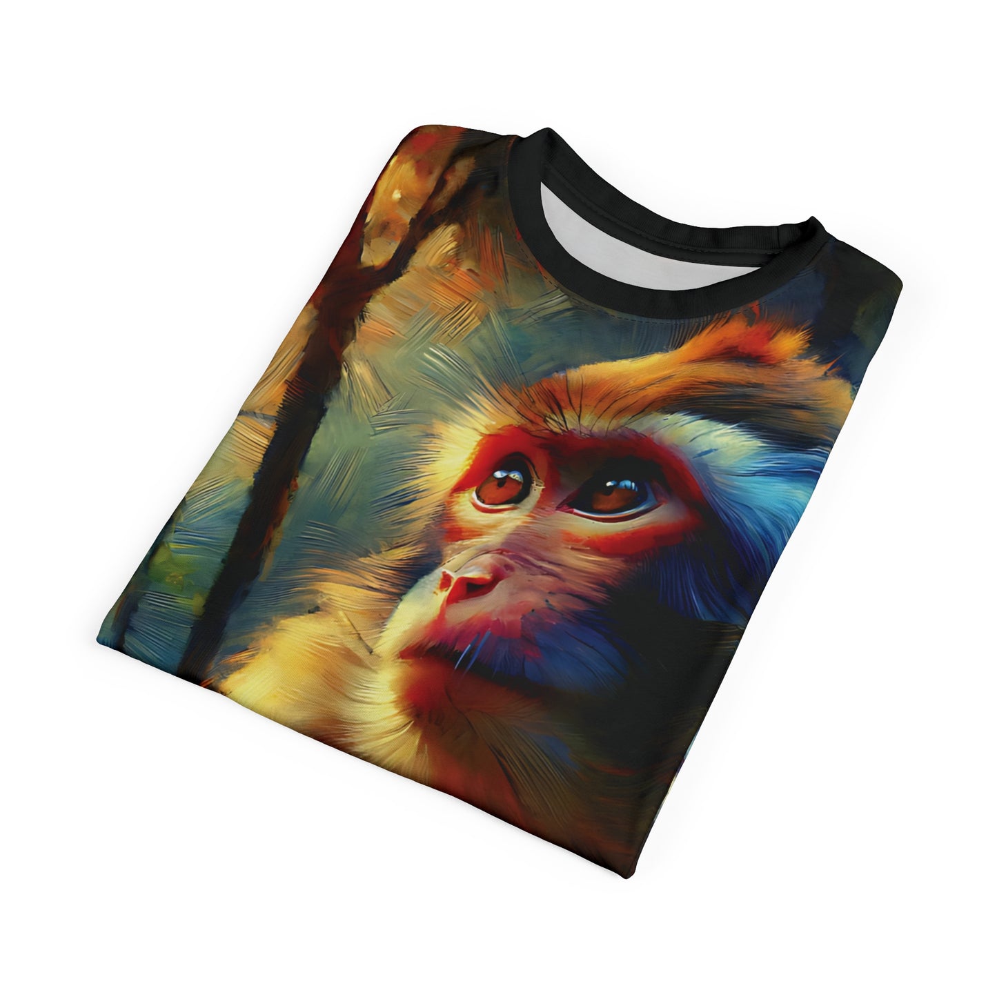 Monkey Vibrant Art Tee | Rhesus Macaque Colorful Unisex Cut & Sew T-Shirt, Wildlife Apparel, Unique Graphic Tee
