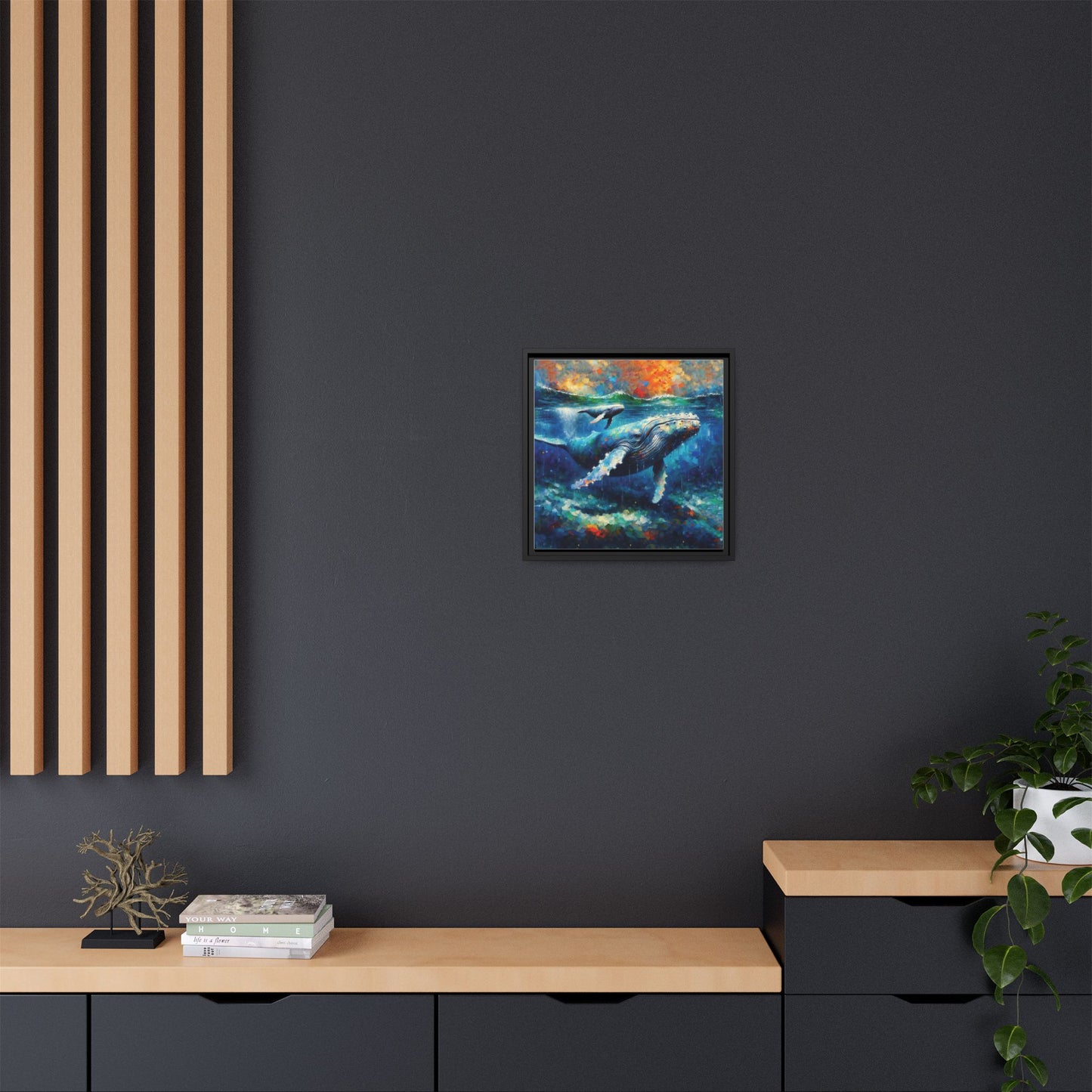 Vibrant Whale Art Canvas Print - Framed Wall Decor