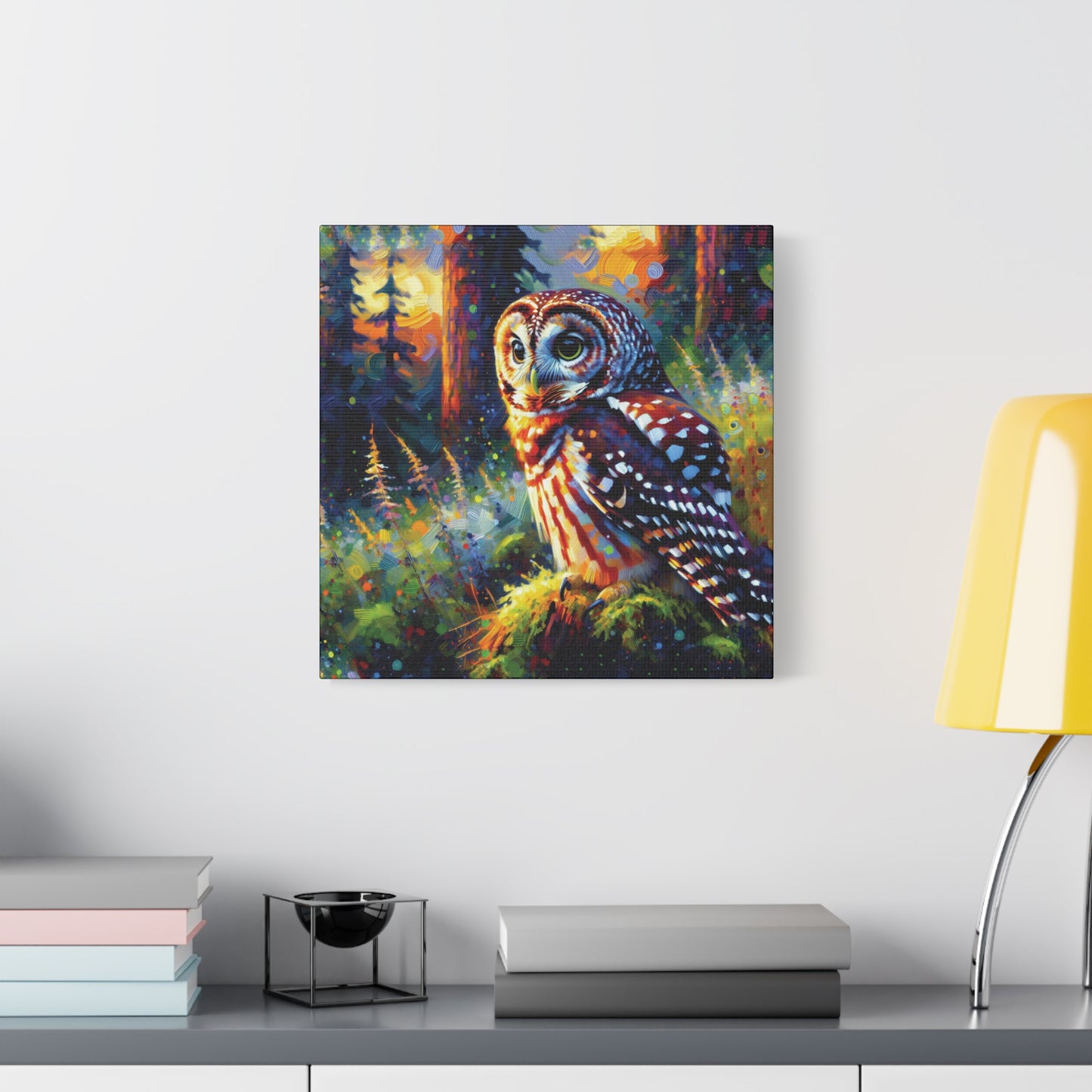 Barred Owl at Sunset Impressionist Canvas Art Print