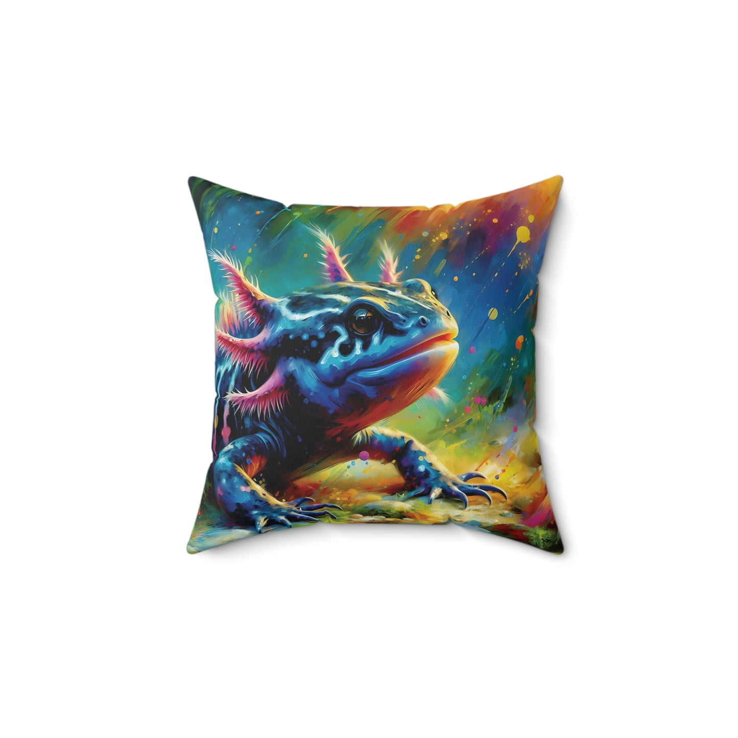 Axolotl Throw Pillow - Mexican Salamander Expressionist Style Art on a Faux Suede Pillow