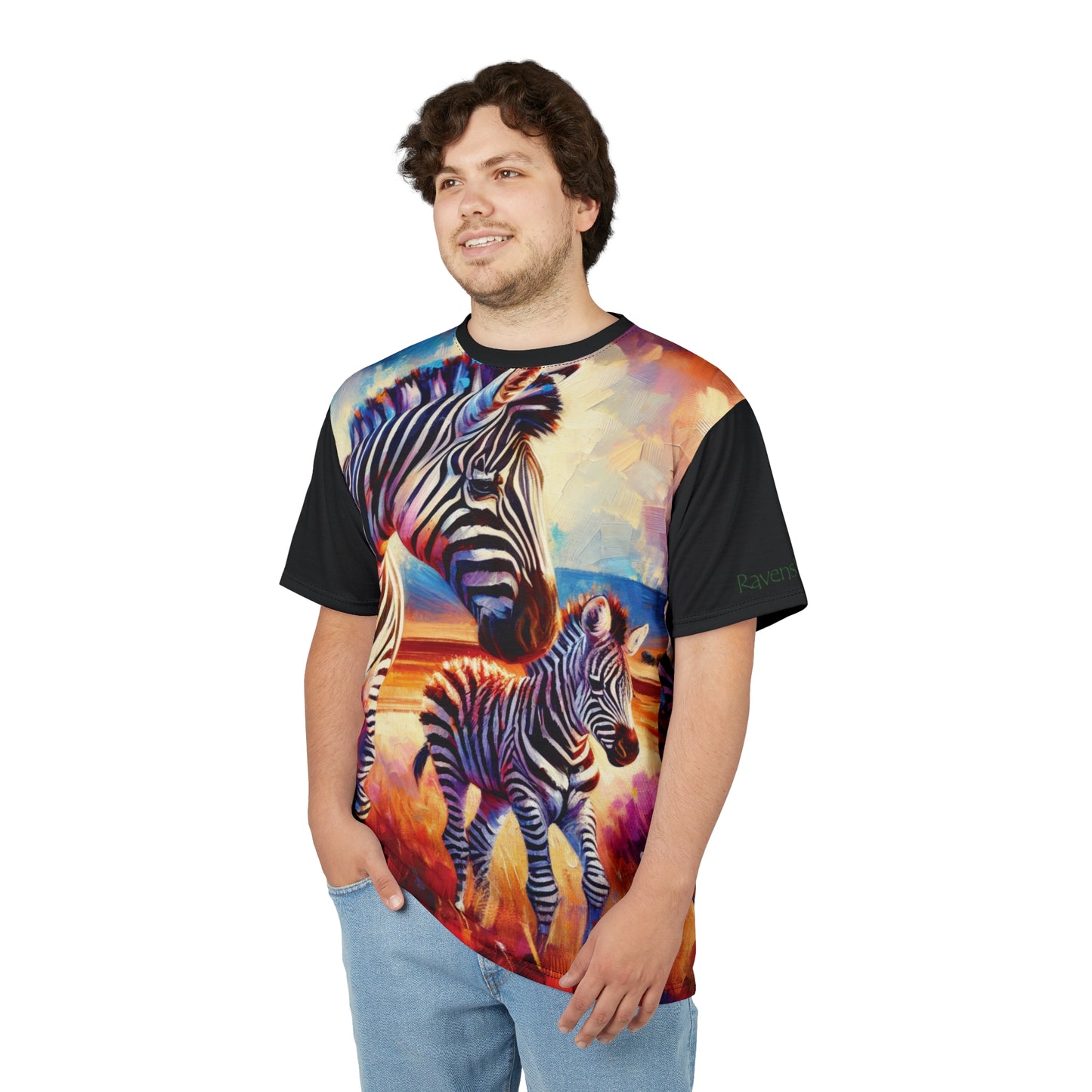Zebra and Foal Art Tee | Colorful Unisex Cut & Sew T-Shirt, Wildlife Apparel, Unique Graphic Tee, Birthday Gift