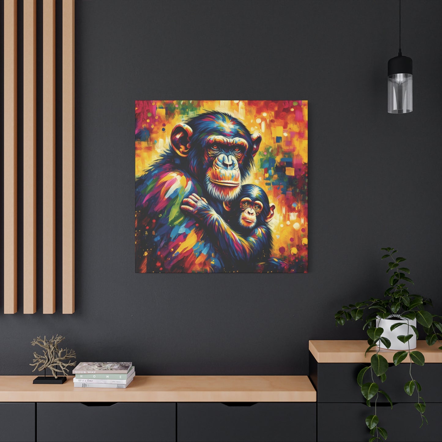 Chimpanzee with Baby Expressionist Canvas Art Print