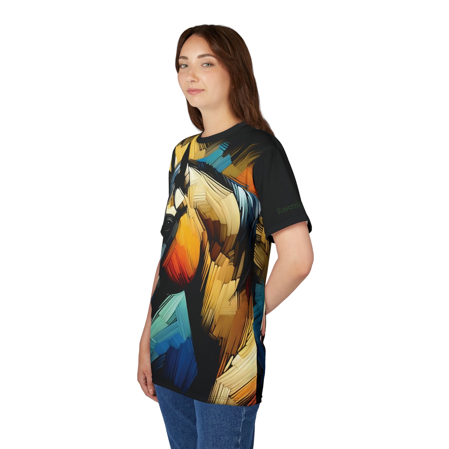 Buckskin Horse Portrait Vibrant Art Tee | Colorful Unisex Cut & Sew T-Shirt, Wildlife Apparel, Unique Graphic Tee, Birthday Gift