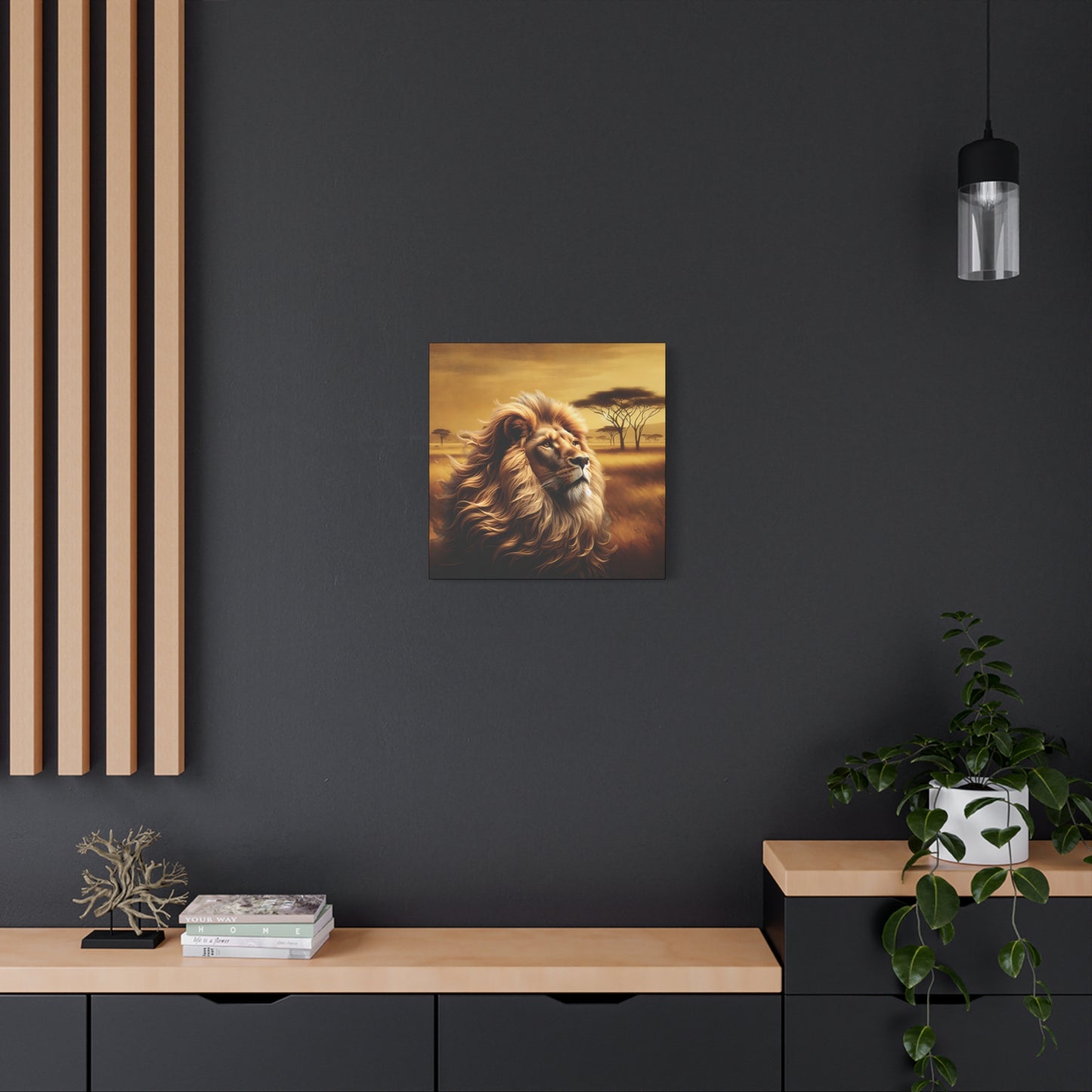 Canvas Art - Regal Lion Resting on African Savannah
