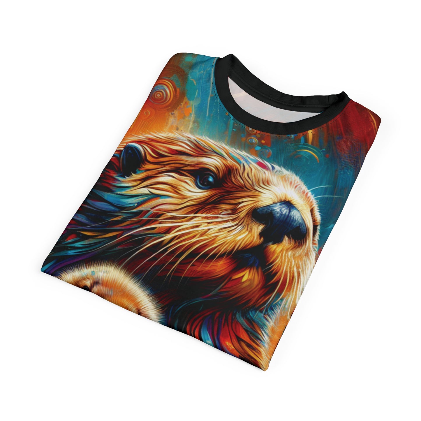 Sea Otters at Sunset Vibrant Art Tee | Colorful Unisex Cut & Sew T-Shirt, Wildlife Apparel, Unique Graphic Tee, Birthday Gift