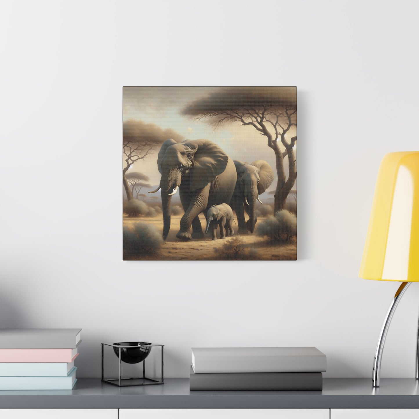 African Elephant Family Canvas Art Print