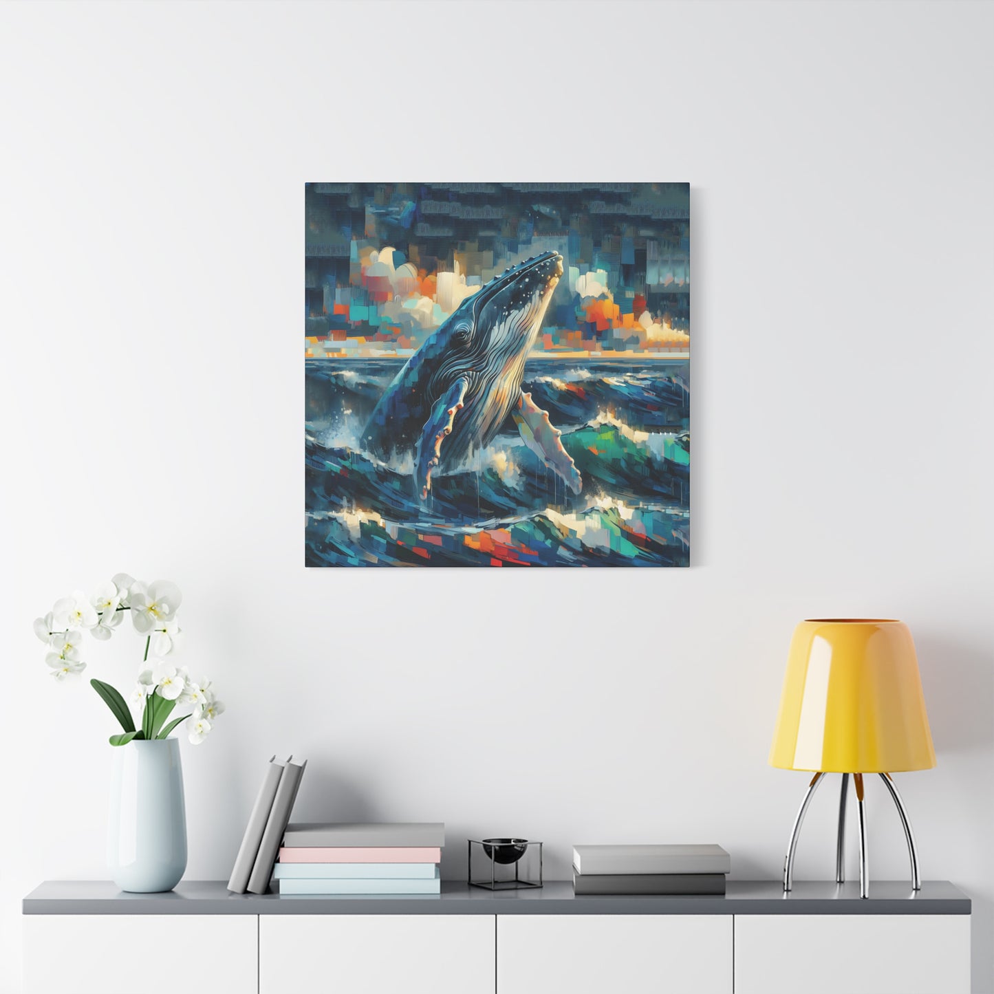 Humpback Breaching Expressionist Canvas Art Print