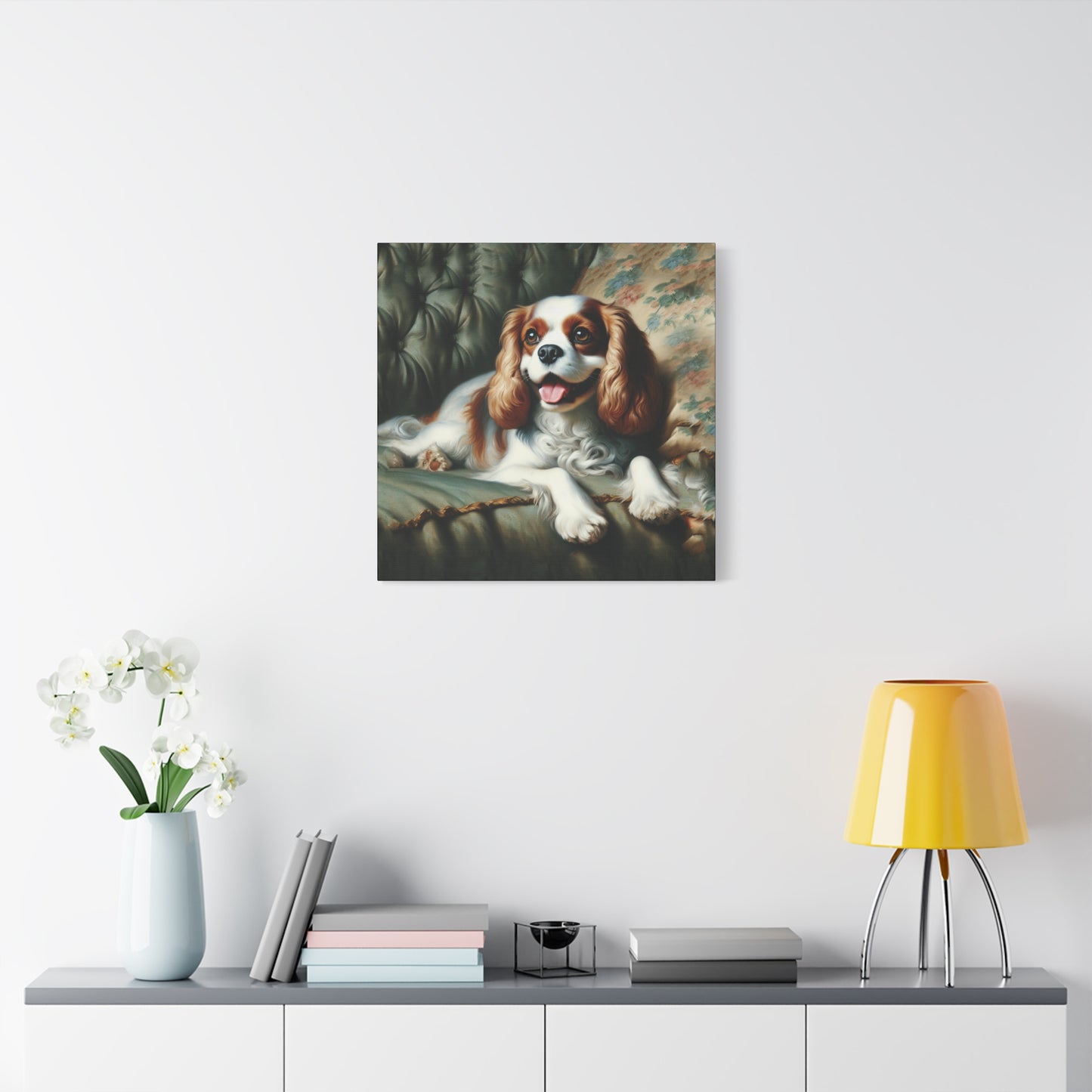 Cavalier King Charles Spaniel on Sofa Impressionist Canvas Art Print