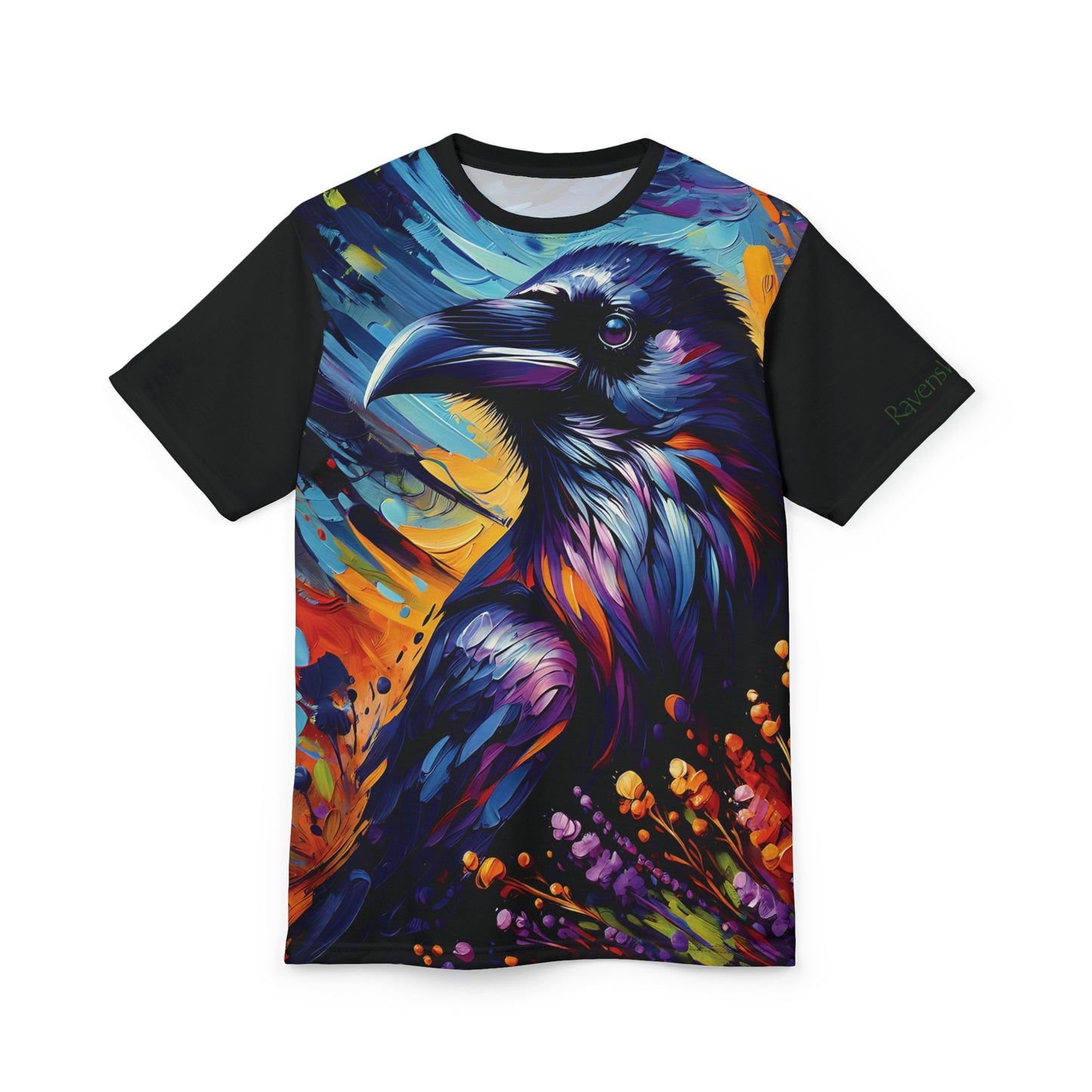 Colorful Raven Portrait Vibrant Art Tee | Colorful Unisex Cut & Sew T-Shirt, Wildlife Apparel, Unique Graphic Tee, Birthday Gift