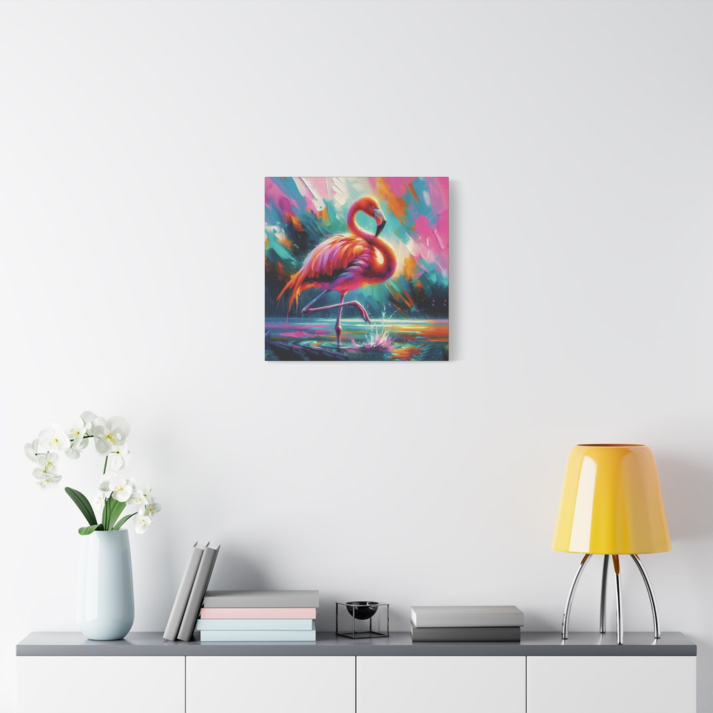 Canvas Wall Art - Flamingo Colorful Expressionist Style Print