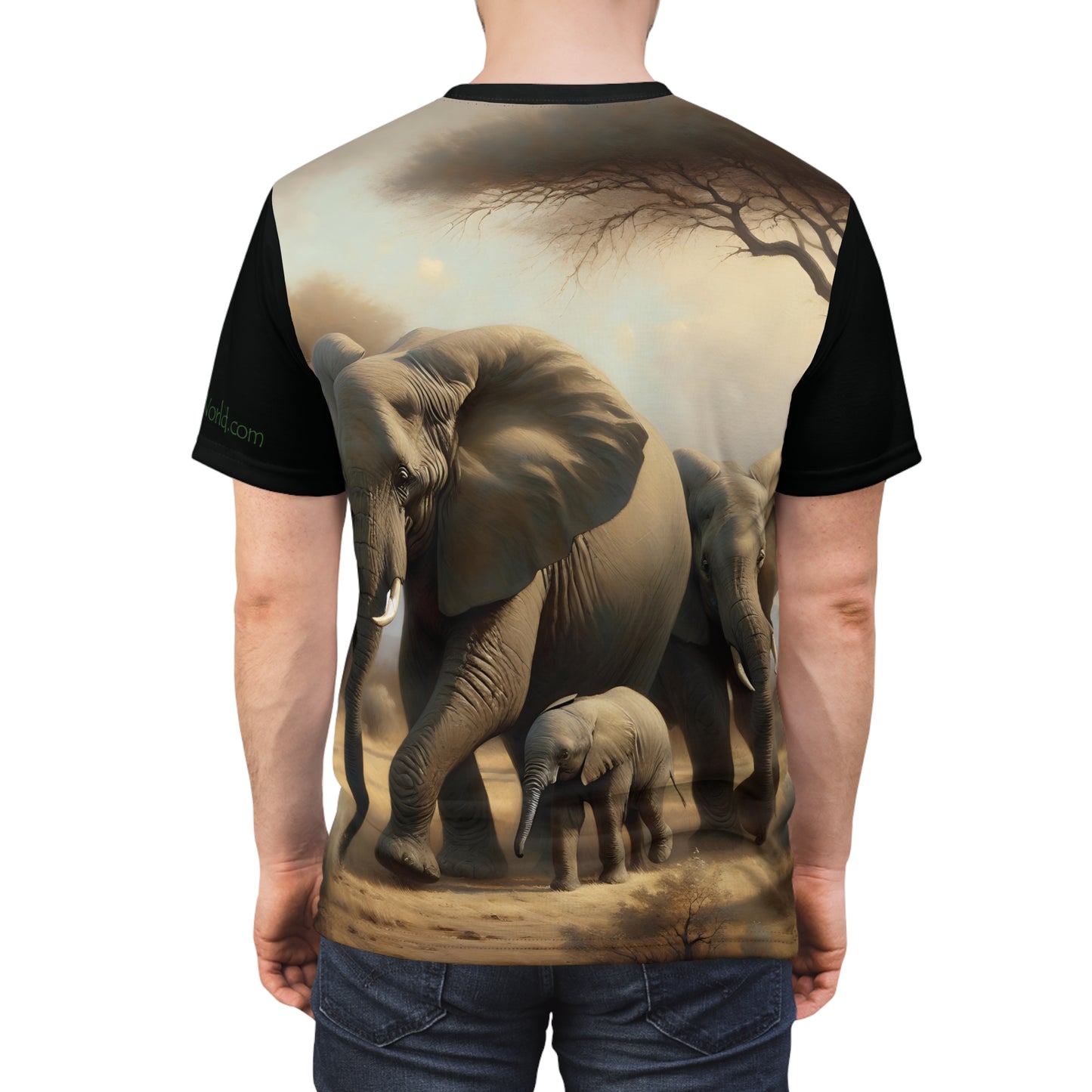 African Elephant Family Art Tee | Unisex Cut & Sew T-Shirt, Wildlife Apparel, Unique Graphic Tee, Birthday Gift