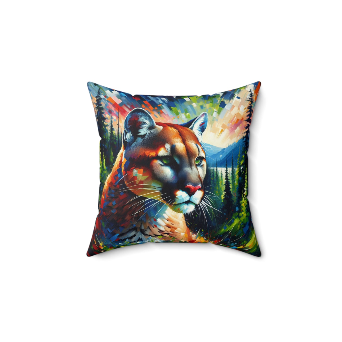 Lake Crescent Cougar - Square Throw Pillows