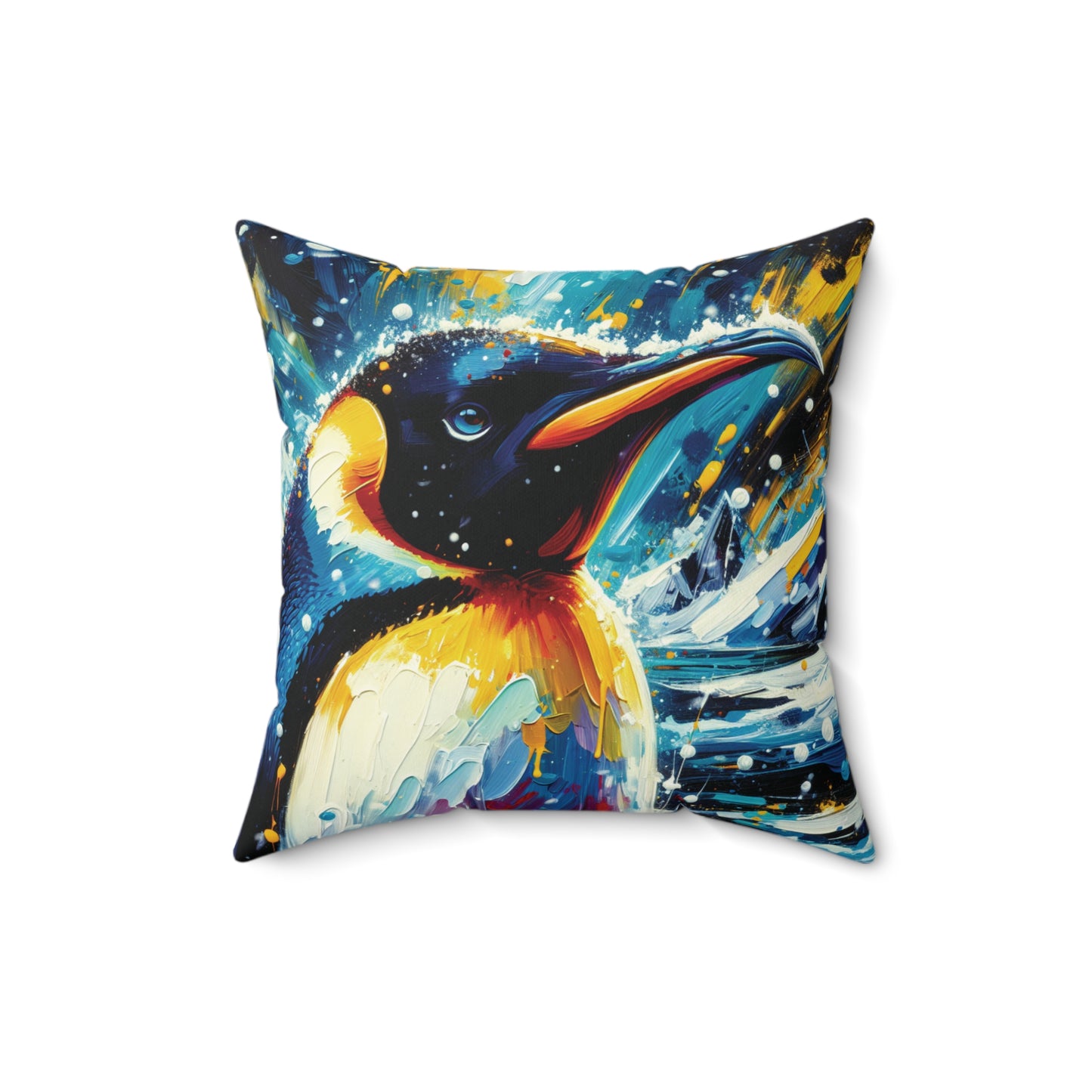 Emperor Penguin in Snowfall - Square Throw Pillows