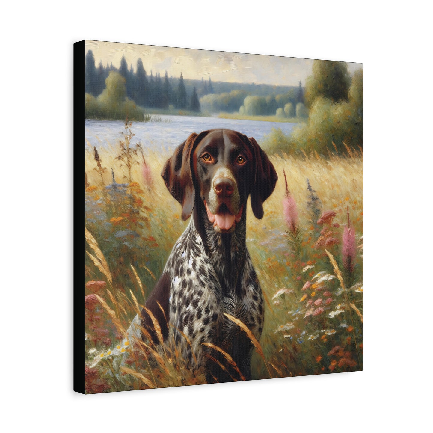 German Shorthaired Pointer by Lake, Canvas Wall Art in Impressionist Style