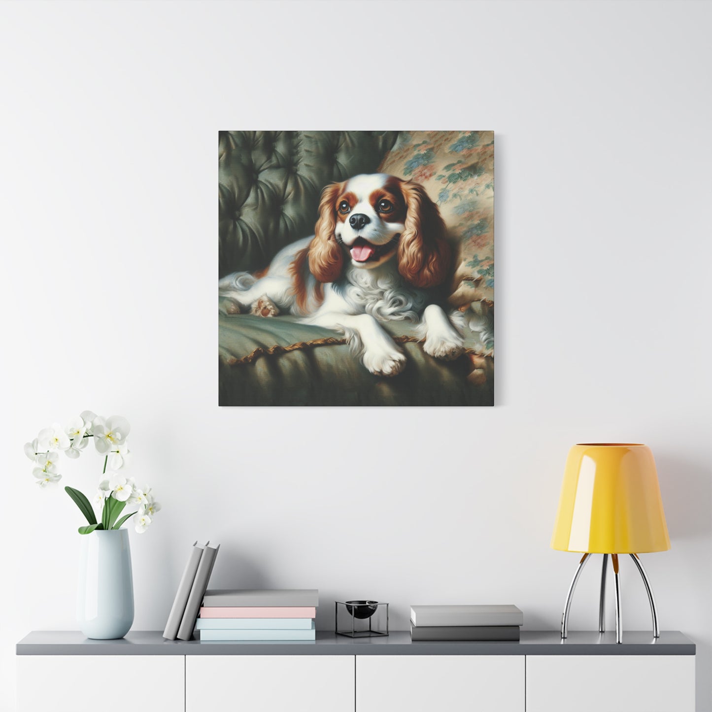 Cavalier King Charles Spaniel on Sofa Impressionist Canvas Art Print