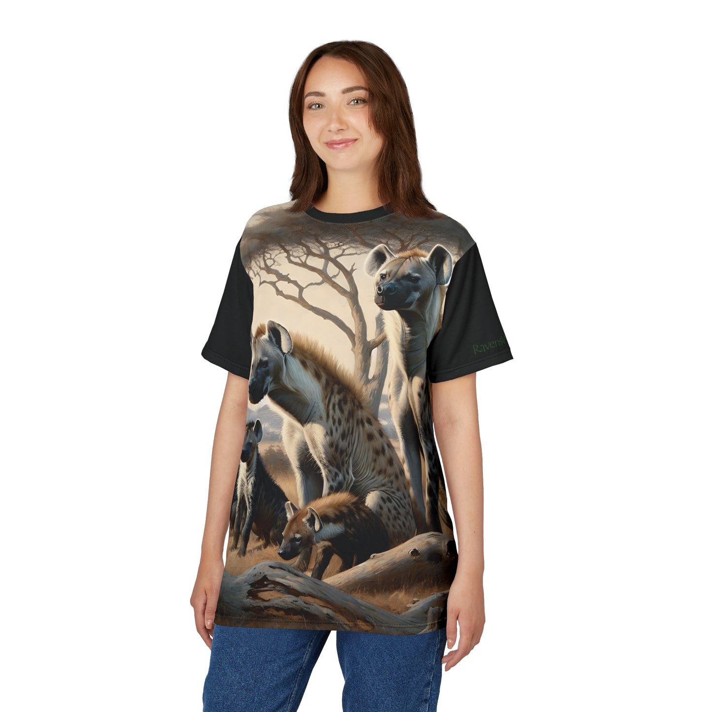 Hyena Family Art Tee | Unisex Cut & Sew T-Shirt, Wildlife Apparel, Unique Graphic Tee, Birthday Gift