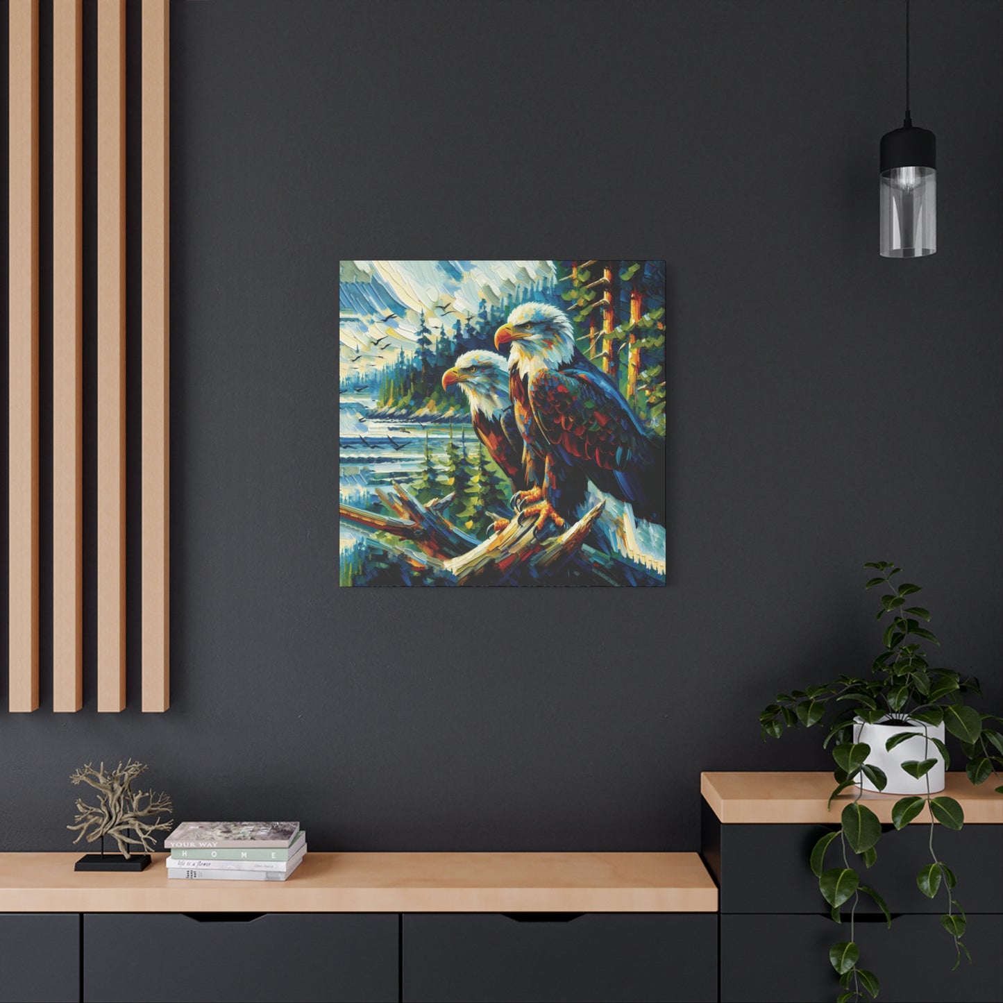 Eagle Pair Near Shore Impressionist Canvas Art Print