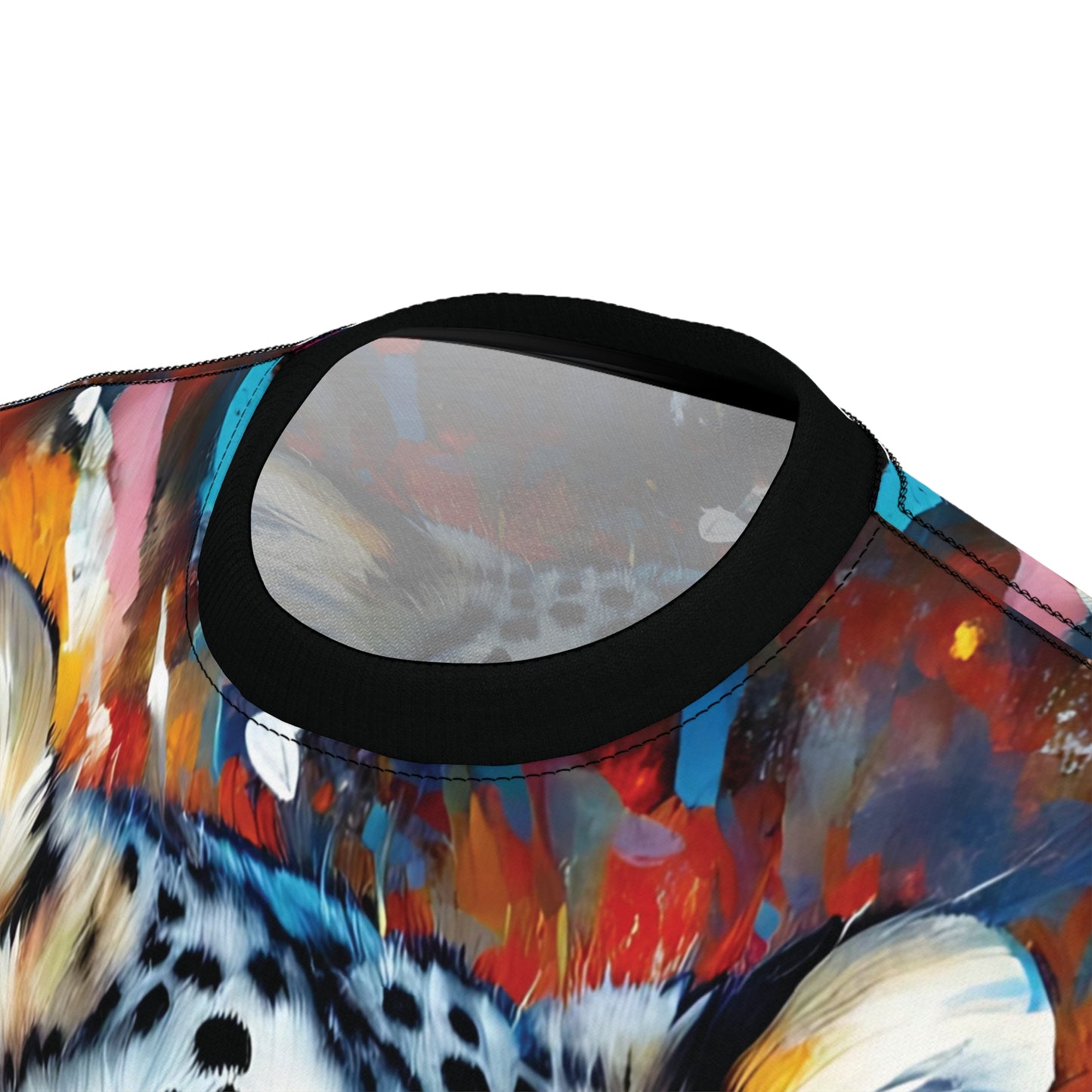 Colorful Snow Leopard Vibrant Art Tee | Colorful Unisex Cut & Sew T-Shirt, Wildlife Apparel, Unique Graphic Tee, Birthday Gift