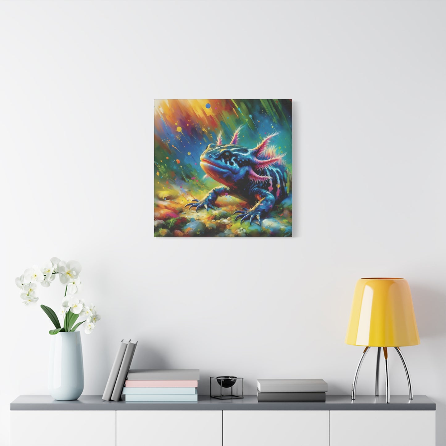 Axolotl Expressionist Art on Square Canvas