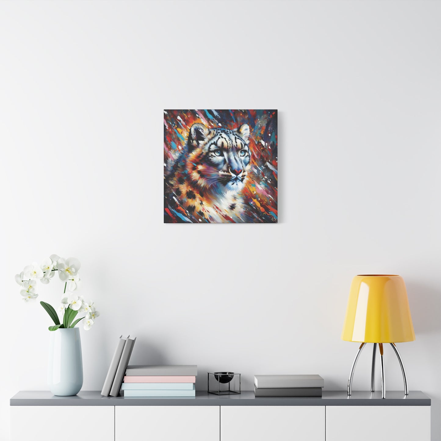 Colorful Snow Leopard Expressionist Canvas Wall Art