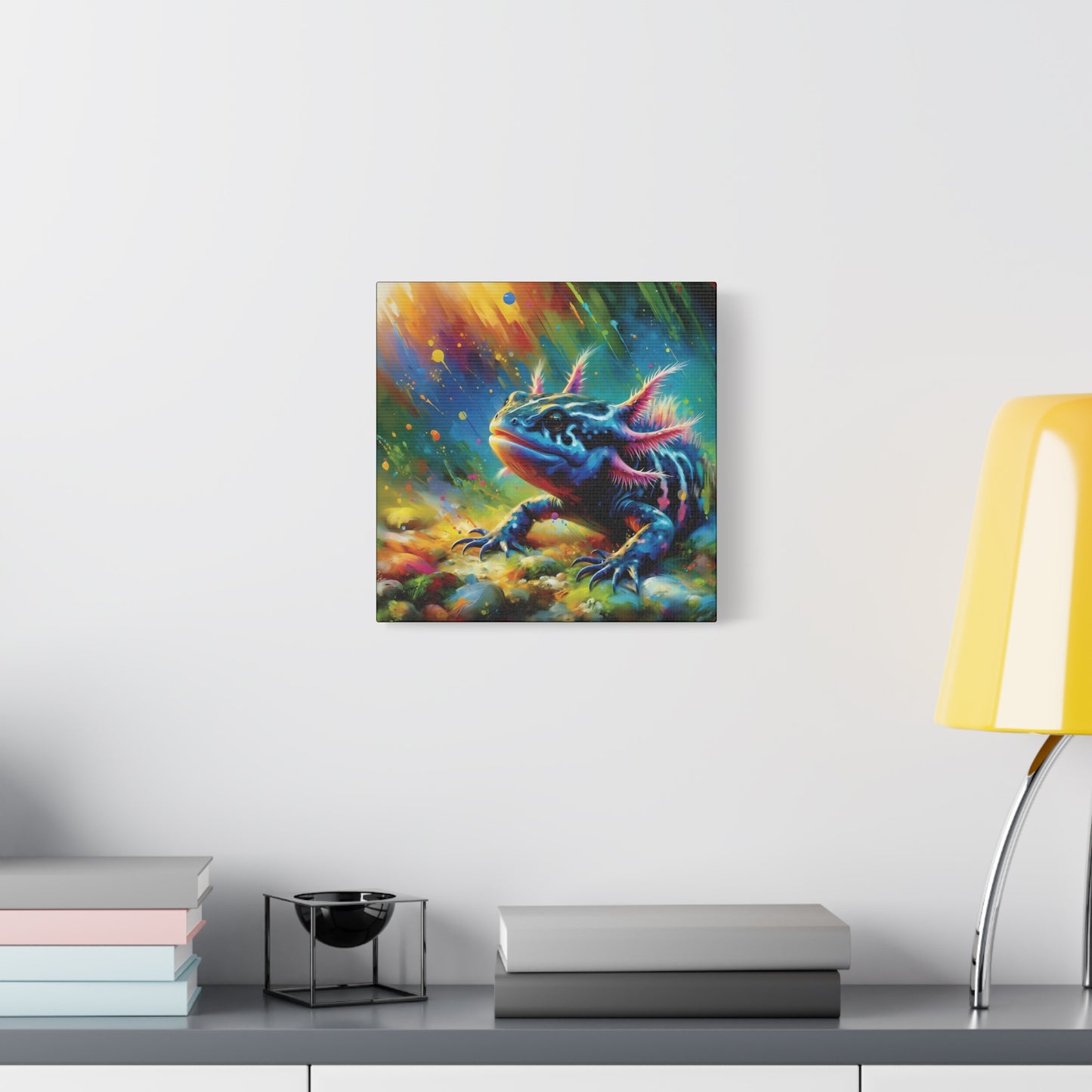Axolotl Expressionist Art on Square Canvas