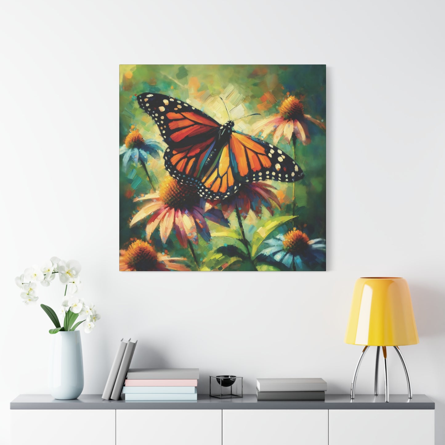 Butterfly Canvas Wall Art - Monarch Butterfly with Echinacea