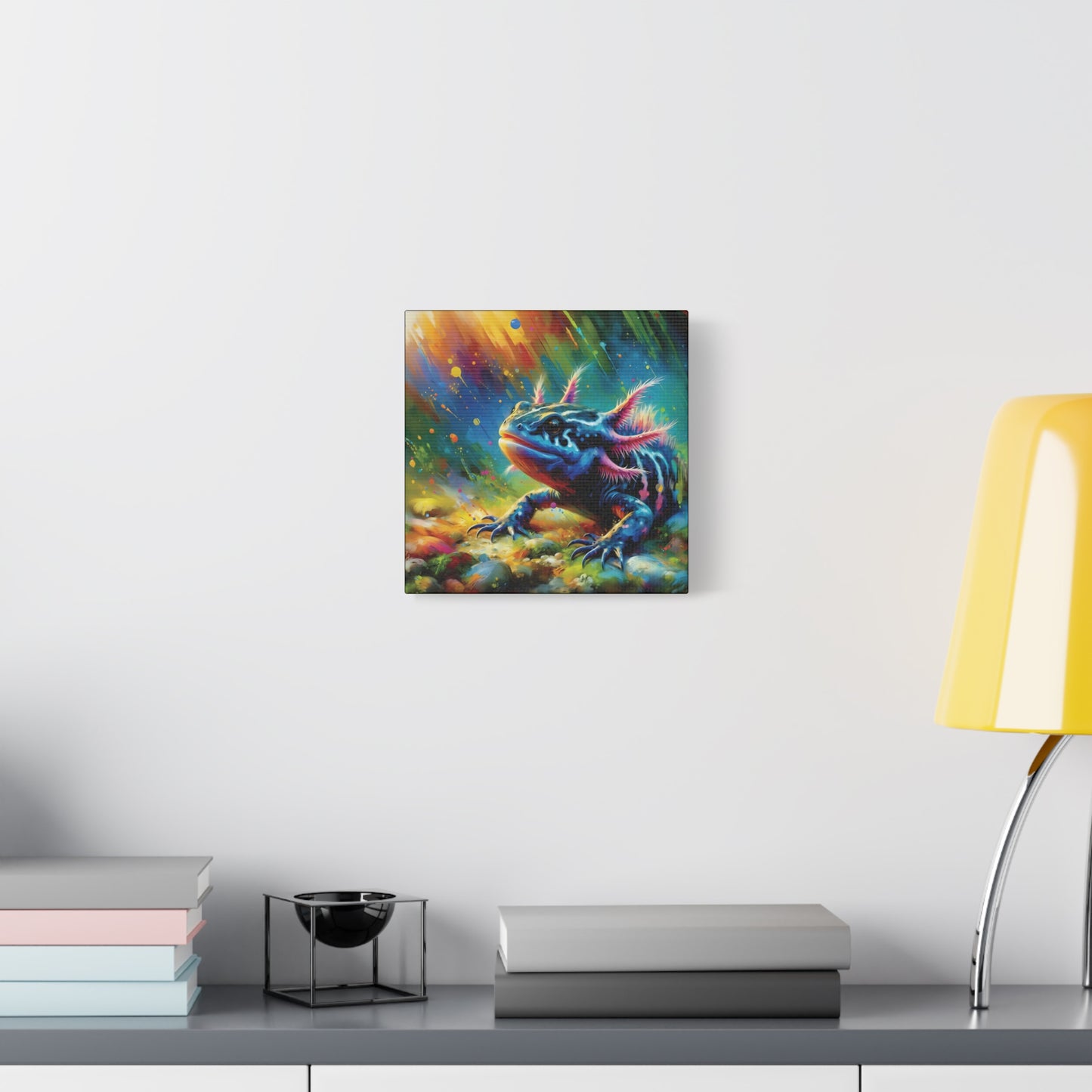 Axolotl Expressionist Art on Square Canvas