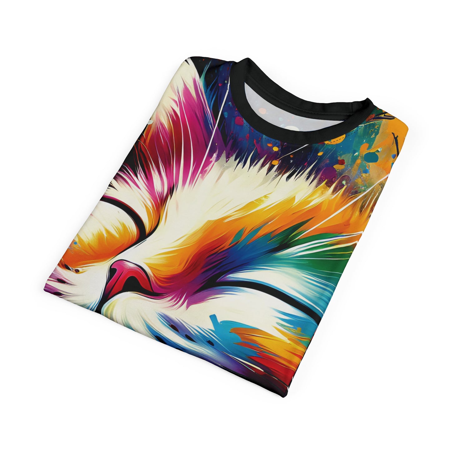 Contented Cat Vibrant Art Tee | Colorful Unisex Cut & Sew T-Shirt, Wildlife Apparel, Unique Graphic Tee, Birthday Gift