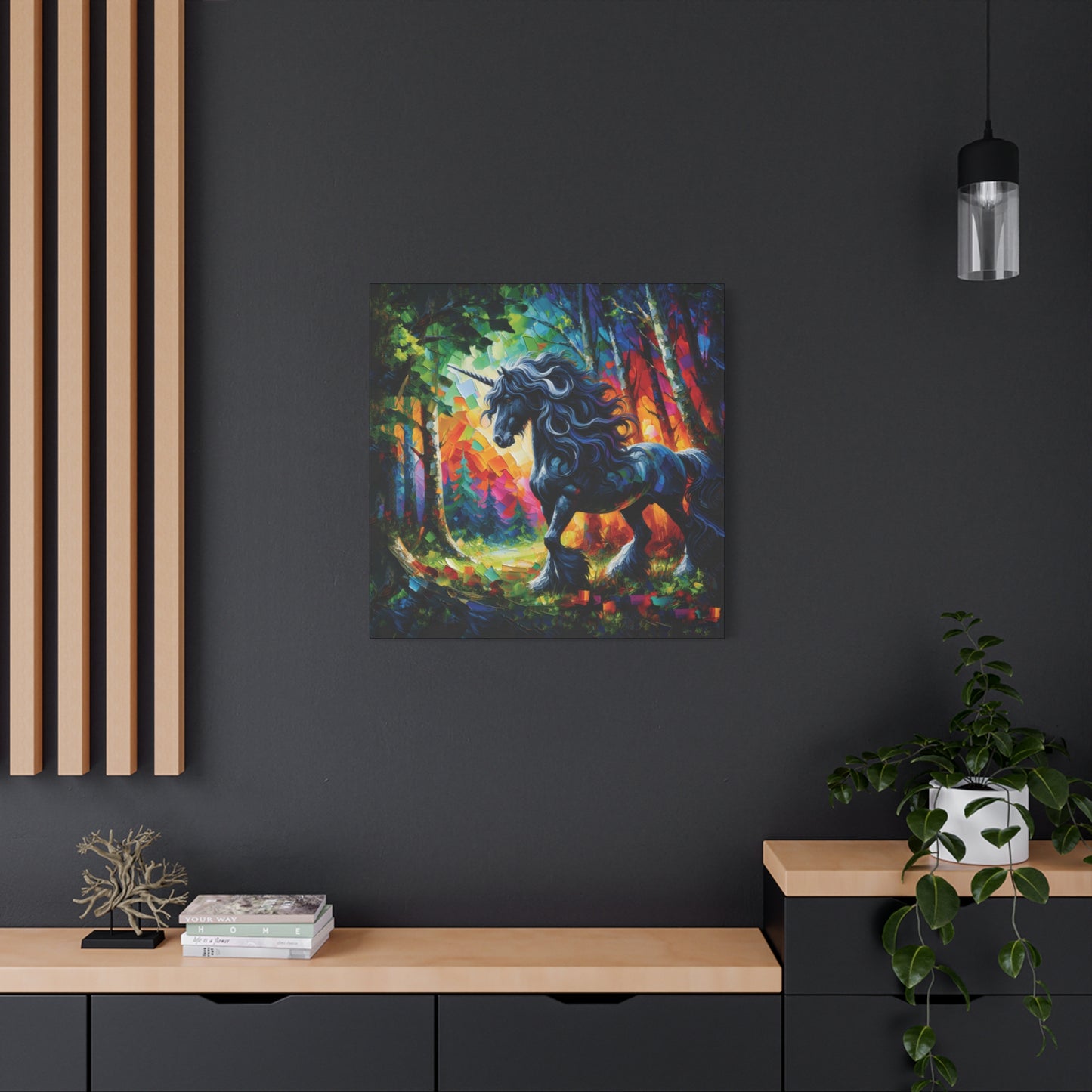 Black Unicorn Stallion Canvas Print - Modern Impressionist Art