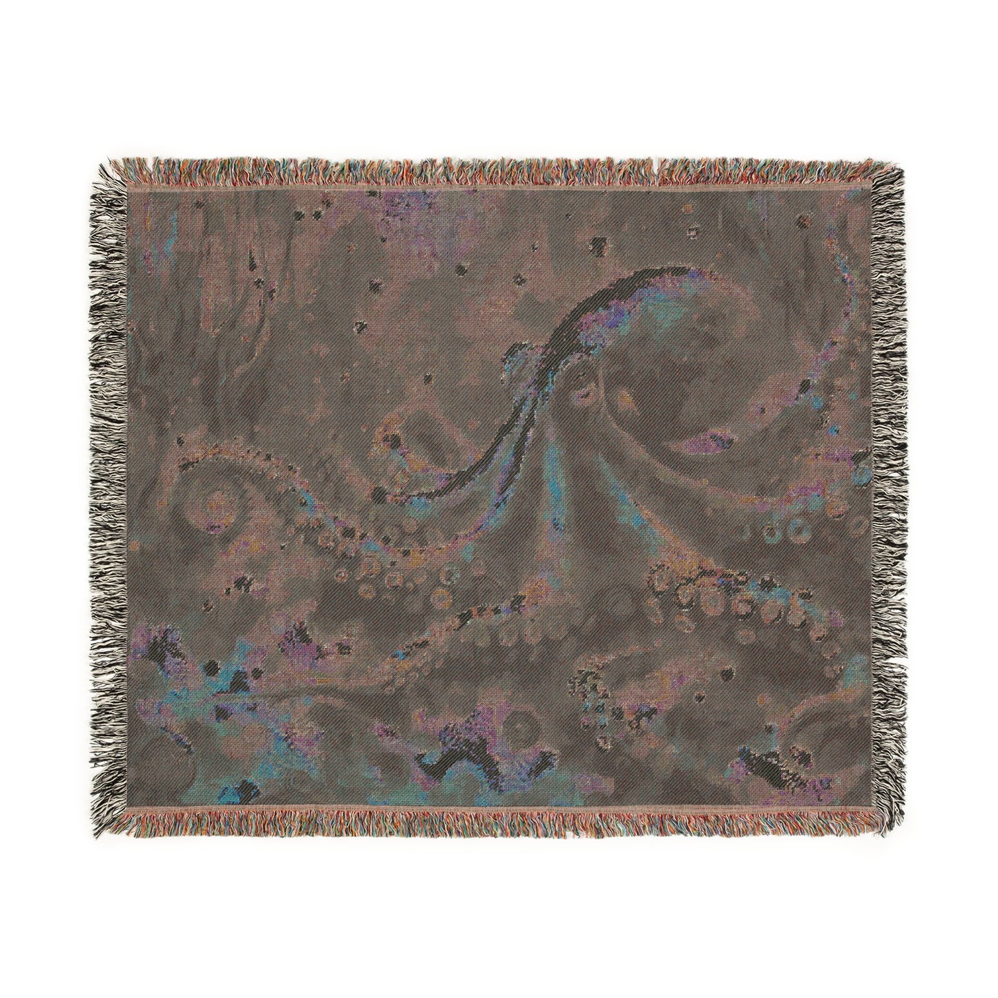 Oceanic Woven Blanket with Artistic Octopus Design, Cozy Throw for Home Decor, Nautical Gifts, Beach or Sea Lovers, Unique Wall Hanging