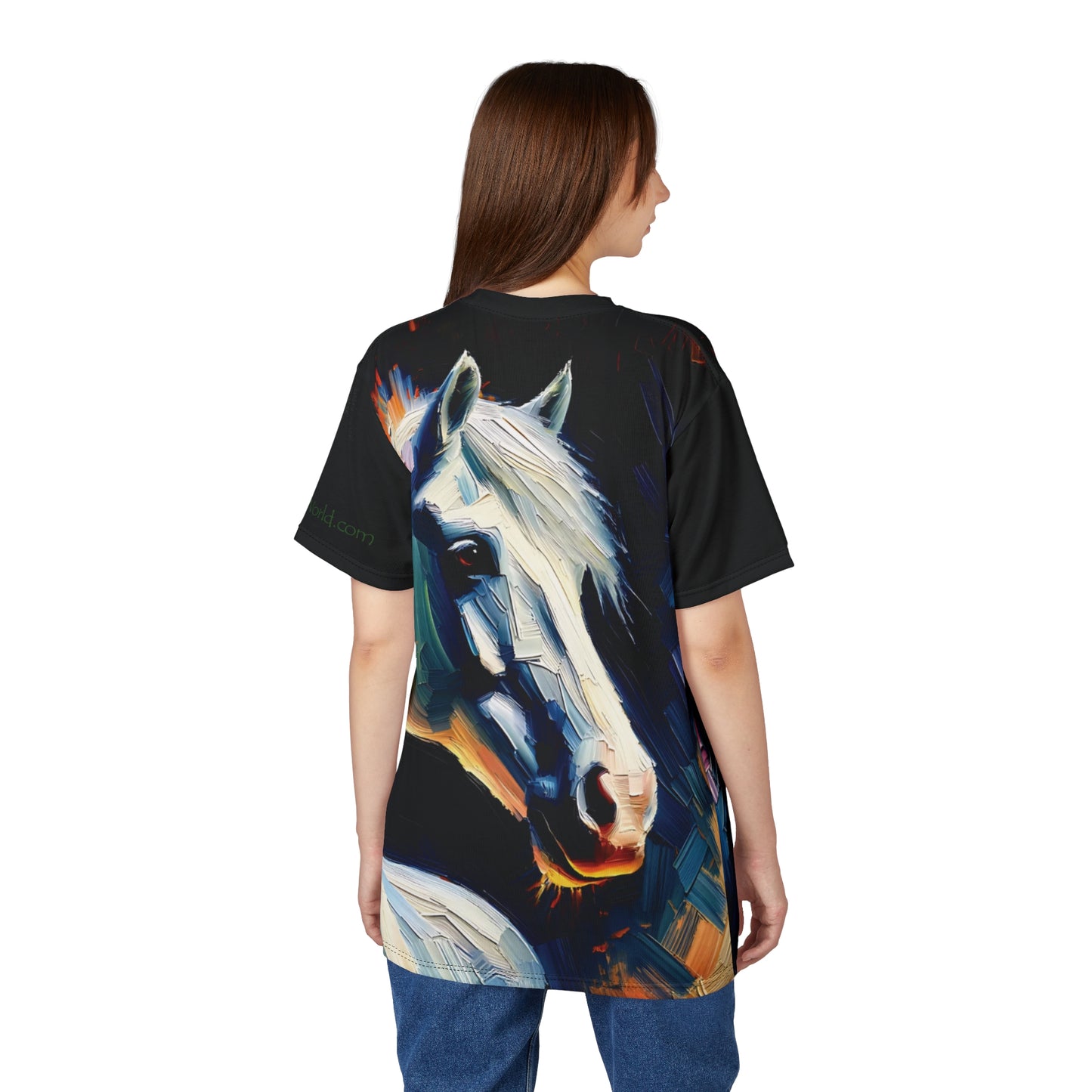 White Arabian Portrait Vibrant Art Tee | Colorful Unisex Cut & Sew T-Shirt, Wildlife Apparel, Unique Graphic Tee, Birthday Gift